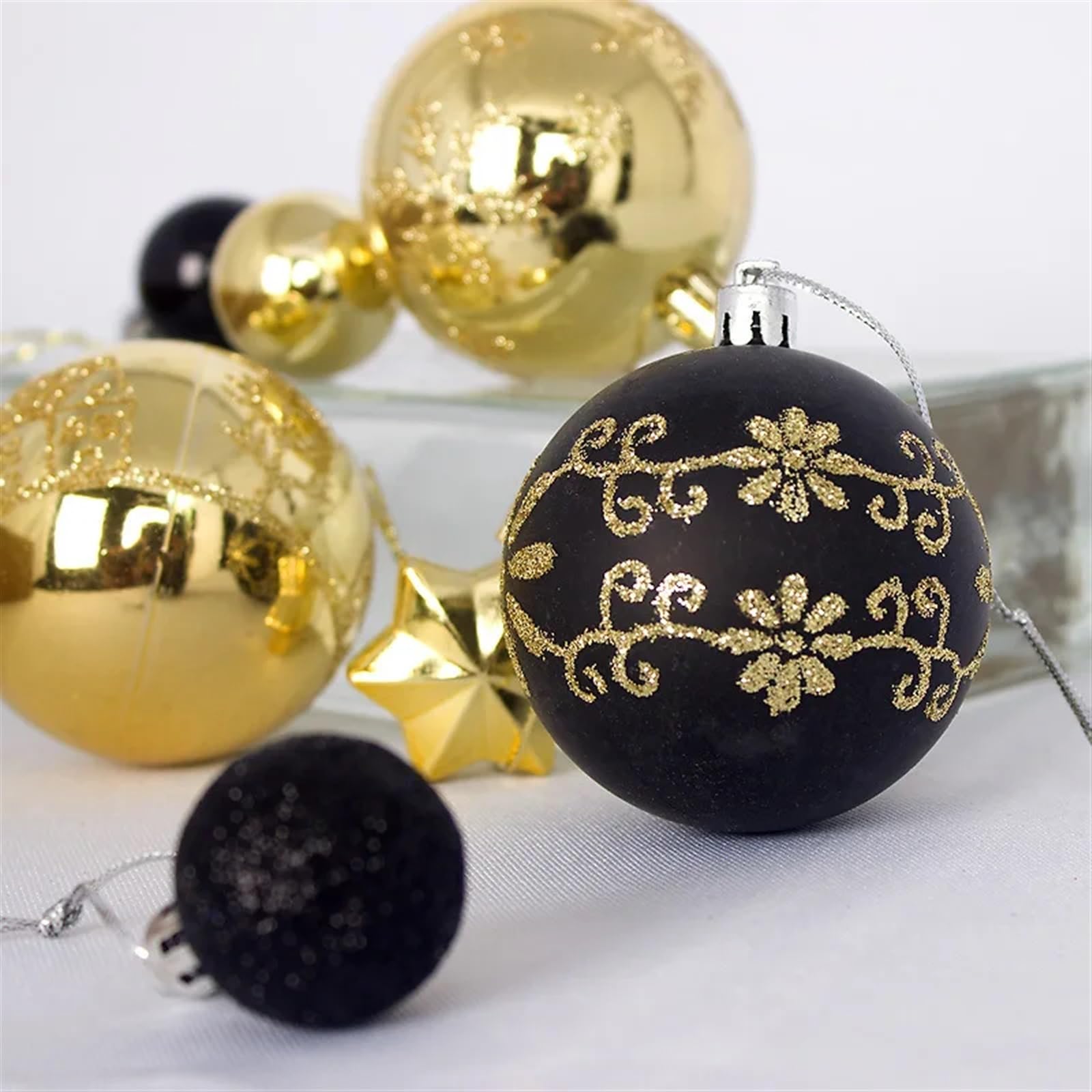 Juego de 44 bolas de Navidad pintadas de 3 a 6 cm, decoración de árbol de Navidad, colgante de bola galvanizada