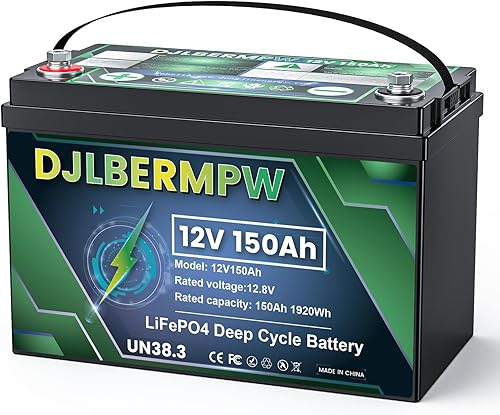 DJLBERMPW Batería de litio LiFePO4 de 12 V 150 Ah 1920 W BMS integrado, hasta 15000 ciclos y 10 años de vida útil, batería de ciclo profundo para