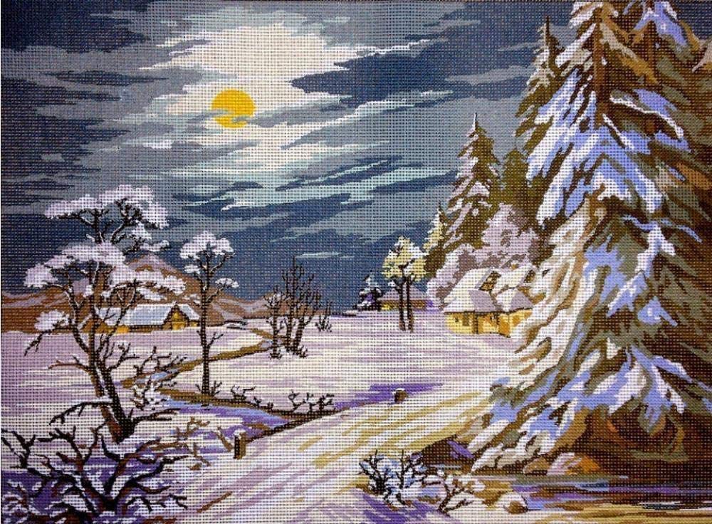 Kit de broderie de tapisserie à offrir coffret point de croix fait main motif nuit d'hiver 40x30cm