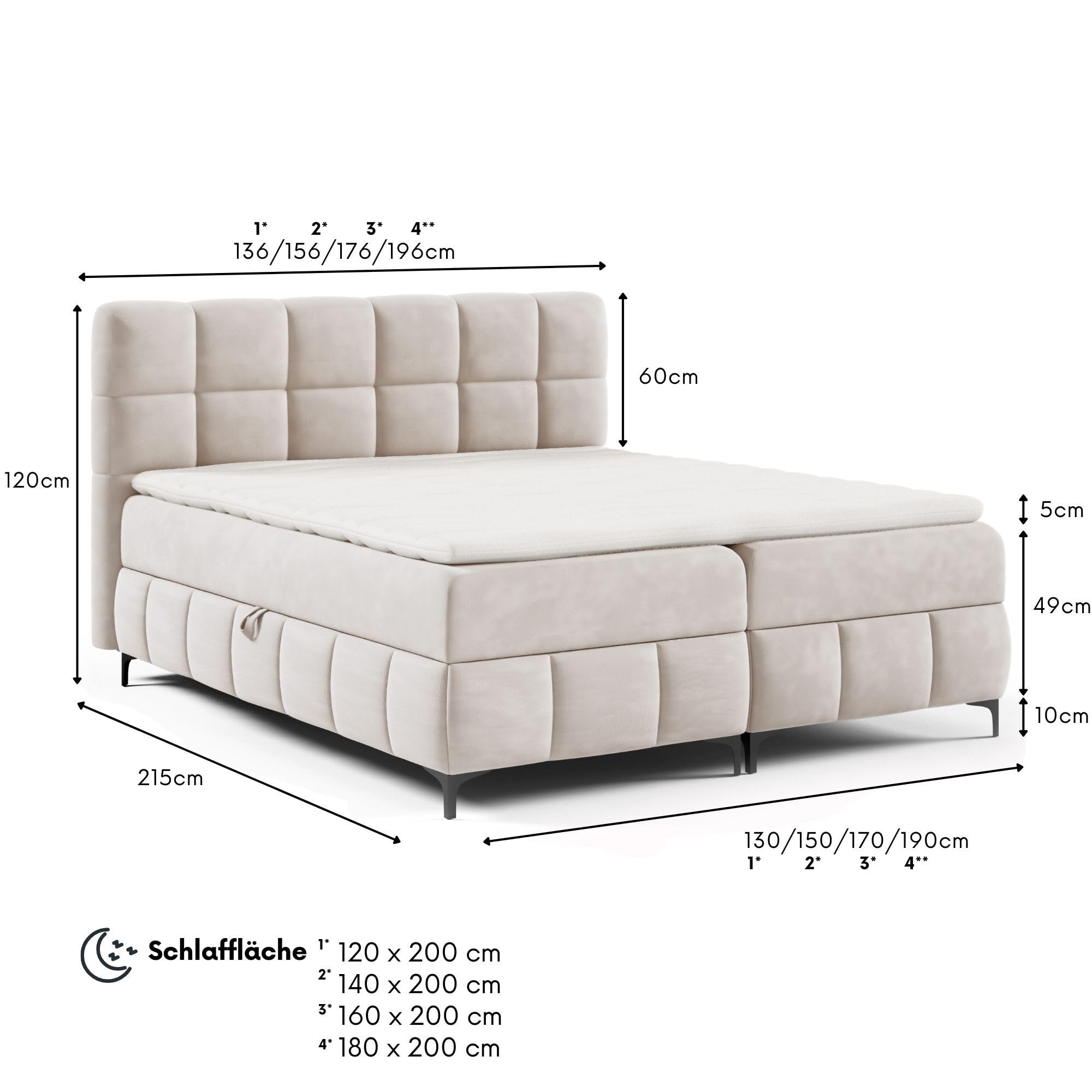 FURNISTAR Boxspringbett Cindy 160x200 mit Bettkästen und Topper | Doppelbett, Bonell-Matratze, Polsterbett, Bett, Bettgestell, Schlafzimmer - Dunkelblau
