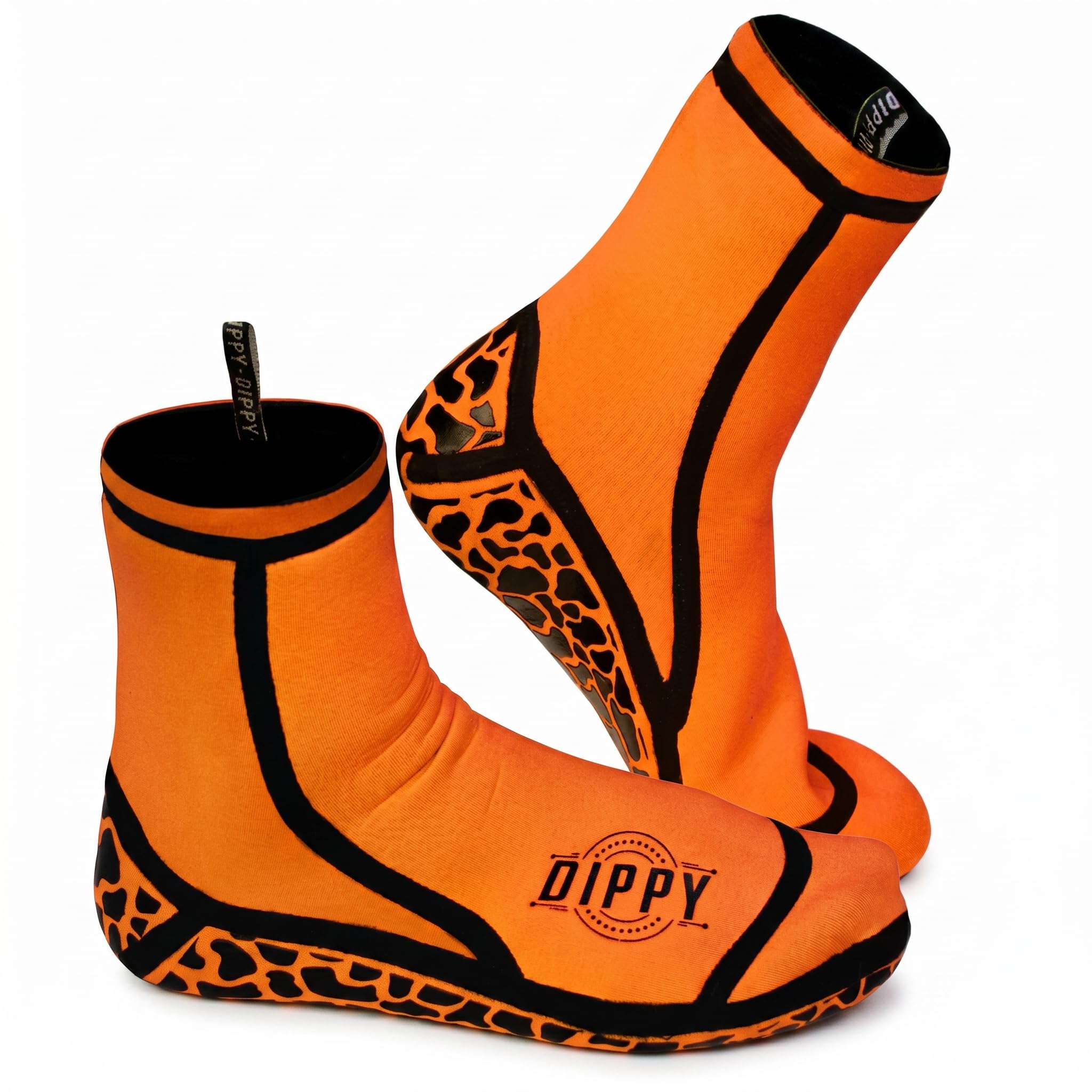 DIPPY 3mm Neoprene Swimming Socks for Open Water, Cold Water Sea Swim Socks, Flexible Diving and Wetsuit Socks for Women & Men with Grippy Sole (Orange, Large)