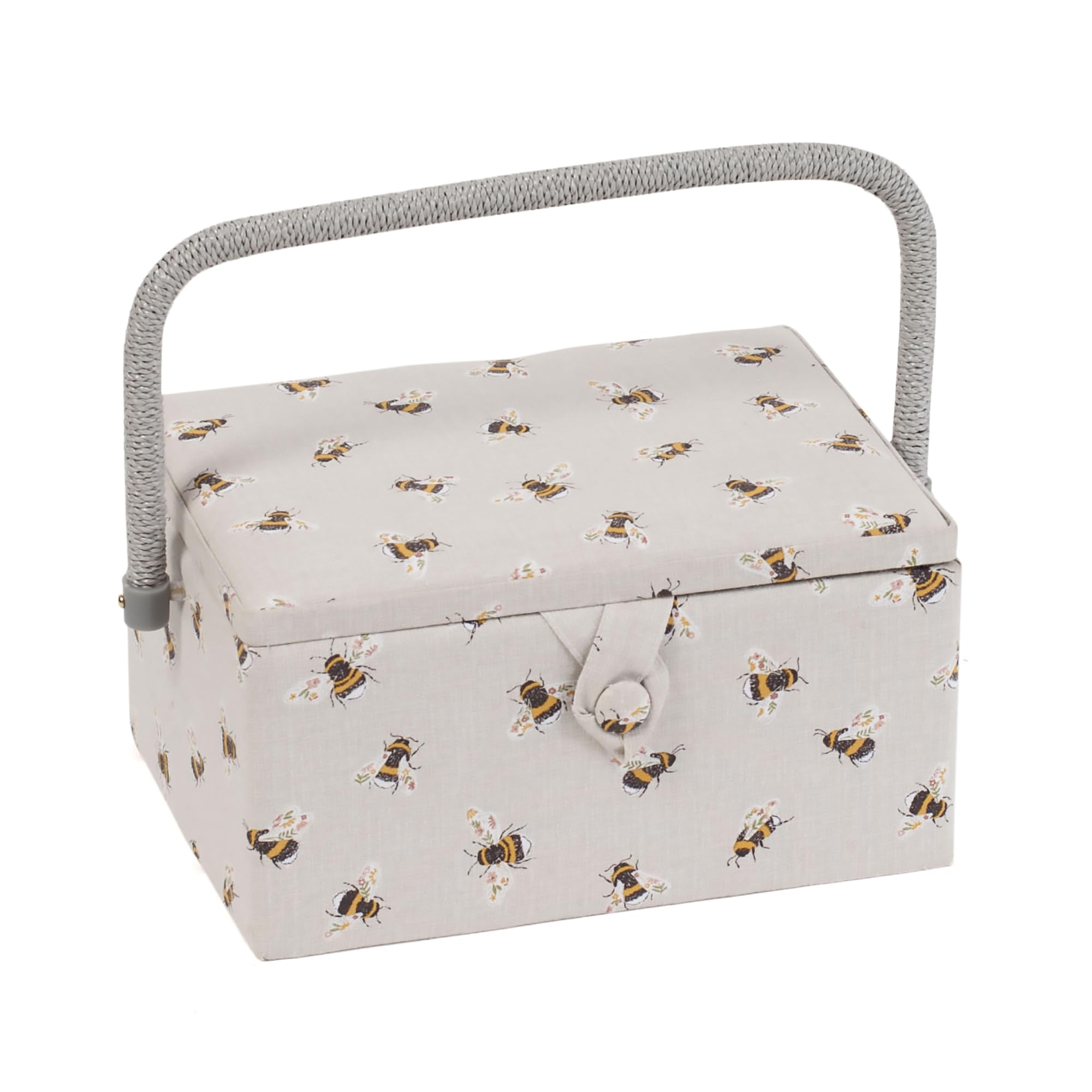Hobby Gift Medium Sewing Box Organiser with Handle - Cotton Basket Sewing Storage Box, Craft Storage Boxes with Compartments for Tools & Accessories - 18.5 x 25.5 x 14.5cm, Bees