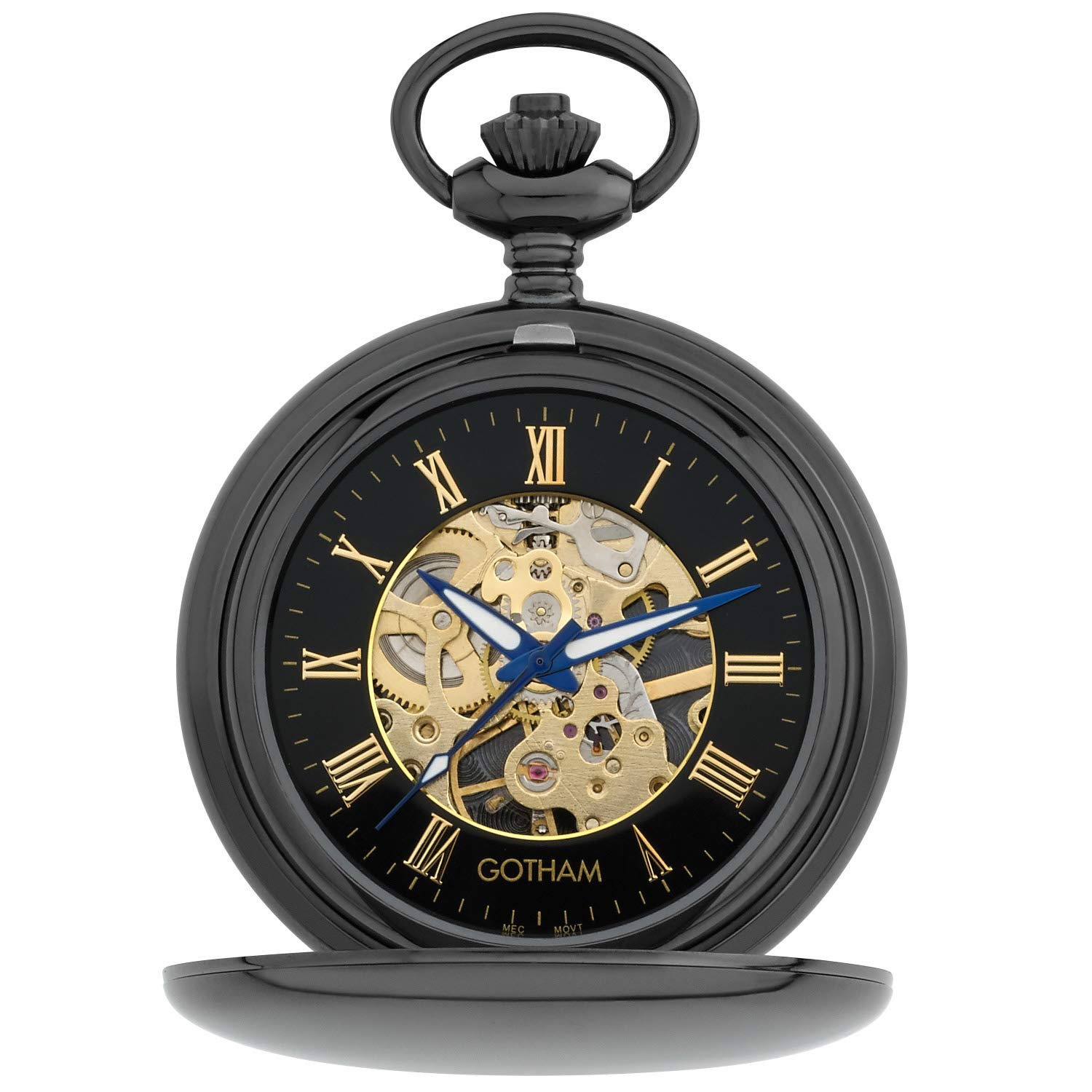 Gotham Men's Gunmetal 17 Jewel Mechanical Double Hunter Pocket Watch # GWC14050BBK