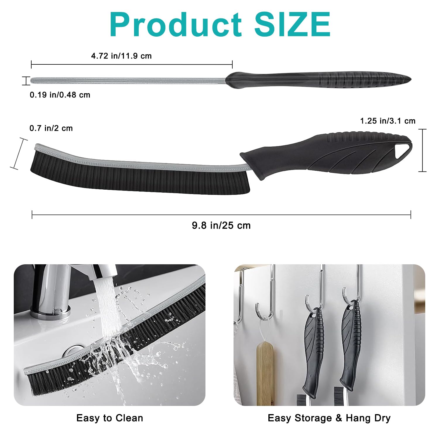 Lot De 7] Brosse De Nettoyage à Poils Durs – Brosse à Joints Et Fentes Pour Rails De Fenêtre, Coins De Salle De Bain, évier De Cuisine – Poignée Incurvée Ergonomique Pour