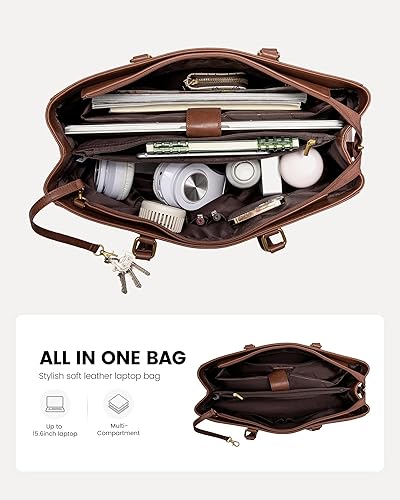 Miniatura 3 de LOVEVOOK Bolsa para laptop para mujer, bolsa de mano para laptop de 15.6 pulgadas para mujer, bolsa de cuero vintage, bolsa de trabajo para