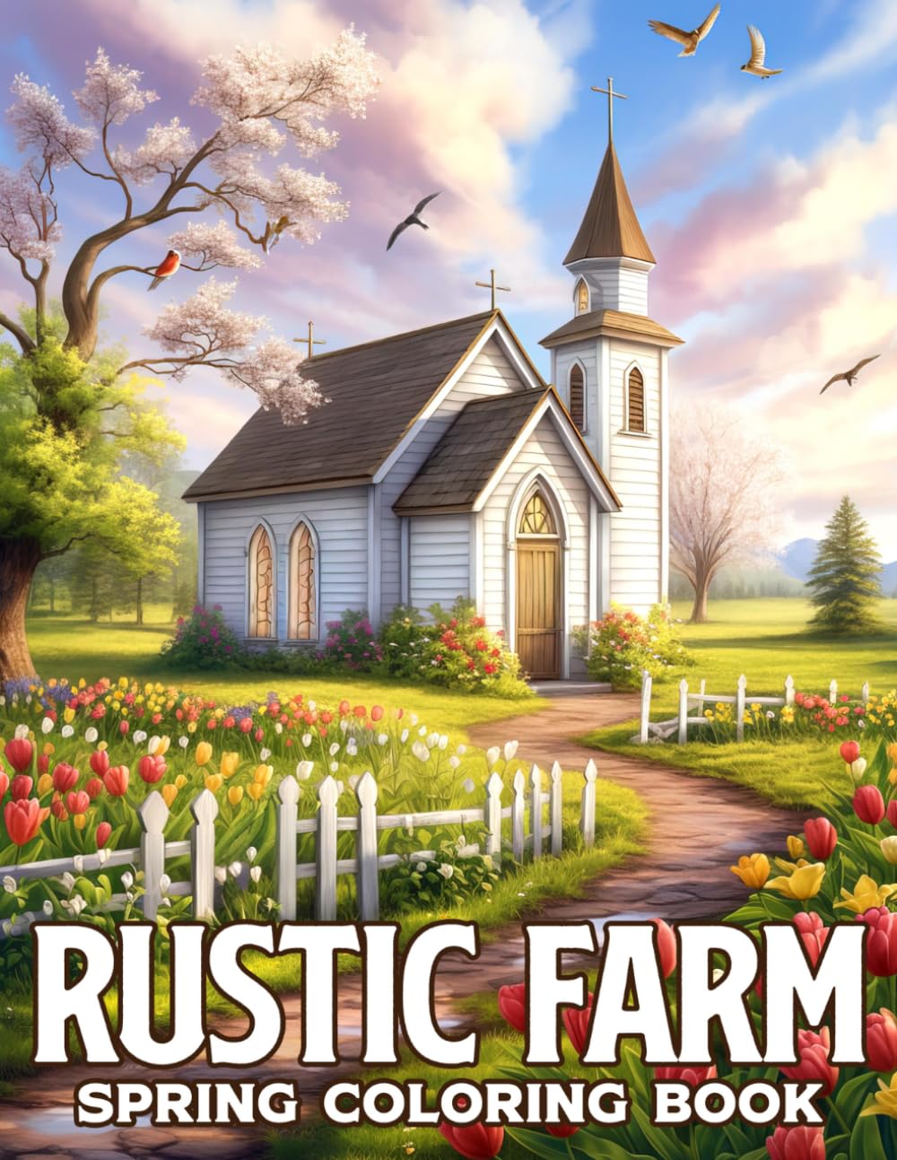 Rustic Spring Farm Coloring Book: Cozy Countryside Coloring pages featuring Beautiful Farmyard Critters Designs for Adults Teens Relaxation Stress Relief and Fun