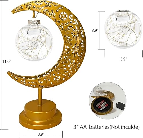 Miniatura 6 de Lámpara de mesa decorativa, luz de luna creciente, decoración de mesa de Ramadán, funciona con pilas, lámpara de escritorio de Ramadán de Navidad