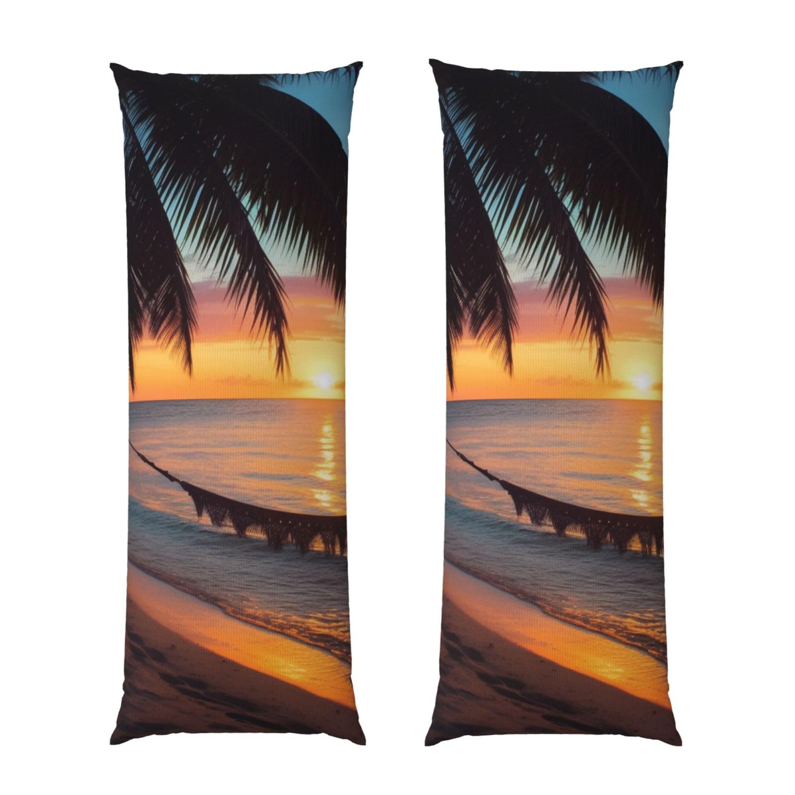 Body Pillow Cover 20x54 Inch, Coconut Beach Sunset Hammock Print Long Lumbar Pillow Case with Zipper Long Body Pillowcase Decorative for Bed Sofa Bedroom