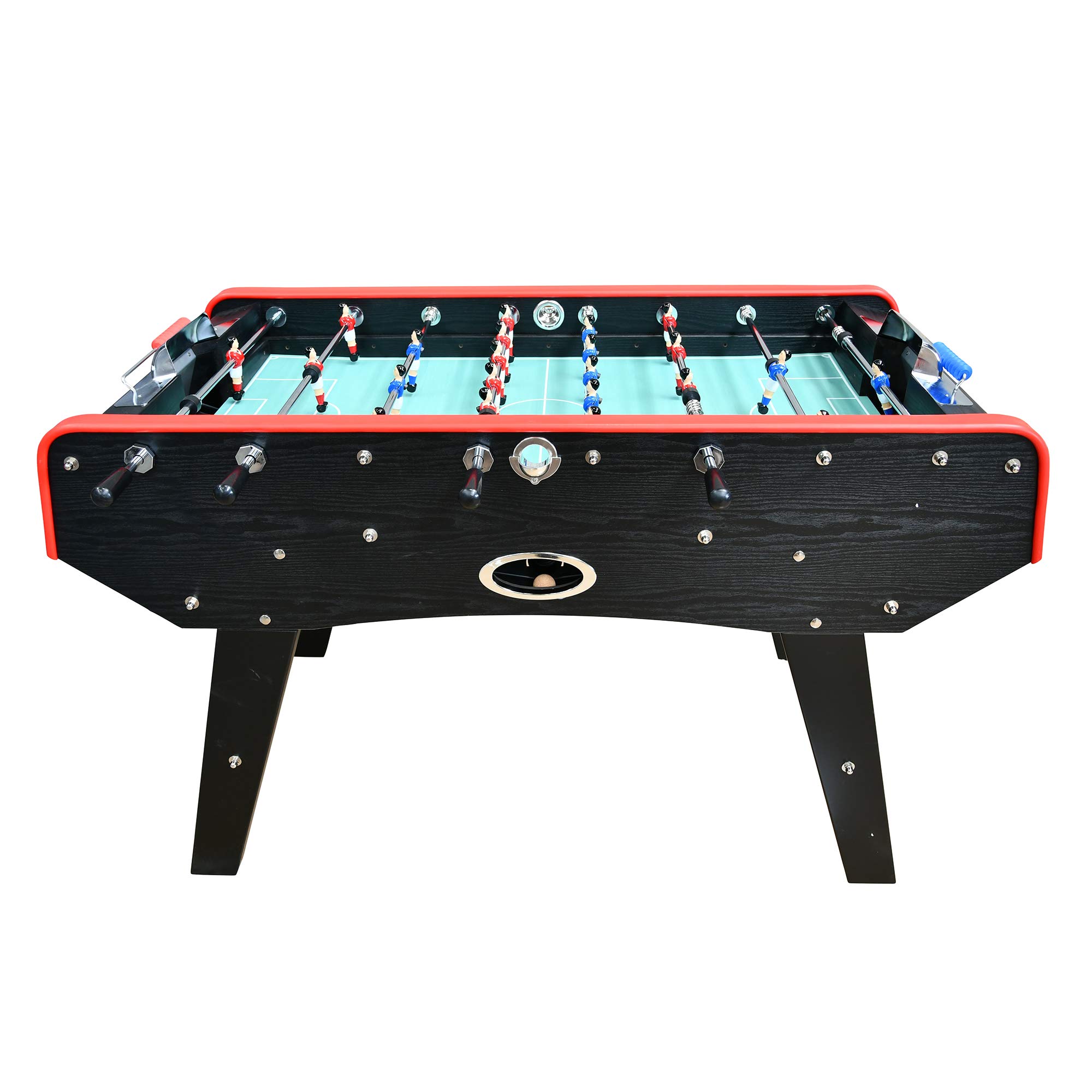 PLAY4FUN Babyfoot Deluxe - 151 x 77 x 91 cm - Table de Baby-​Foot avec Barres téléscopiques, Couleur Bois Noir et Balles Lièges Inclus