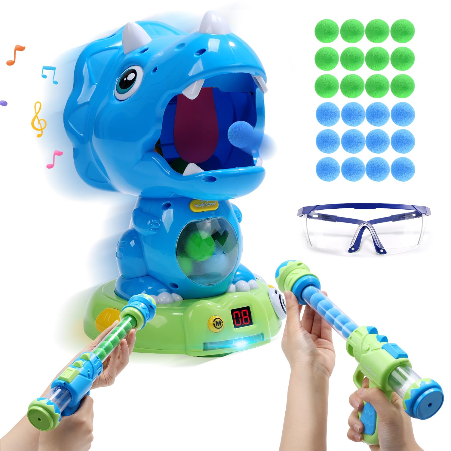EagleStone Moveable Dinosaur Shooting Toys Triceratops ActionKids Shooting Games with LCD Score Record&LED, Enhancing Hand-Eye Coordination Toys for Boys and Girls