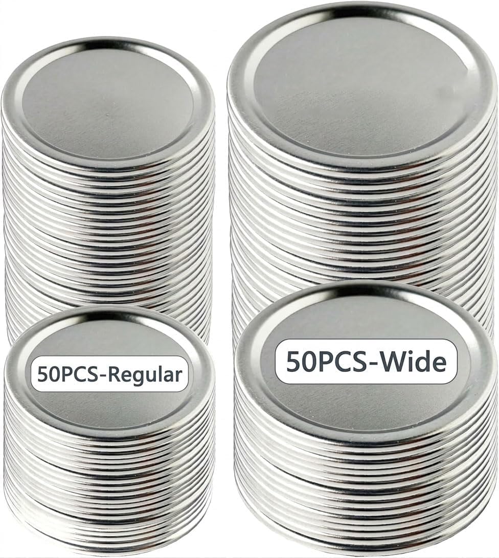 Photo 1 of 100 Pcs Canning Lids Regular And Wide Mouth (50 Pcs Each Size) For Ball Kerr Canning Mason Jars Food Grade Material