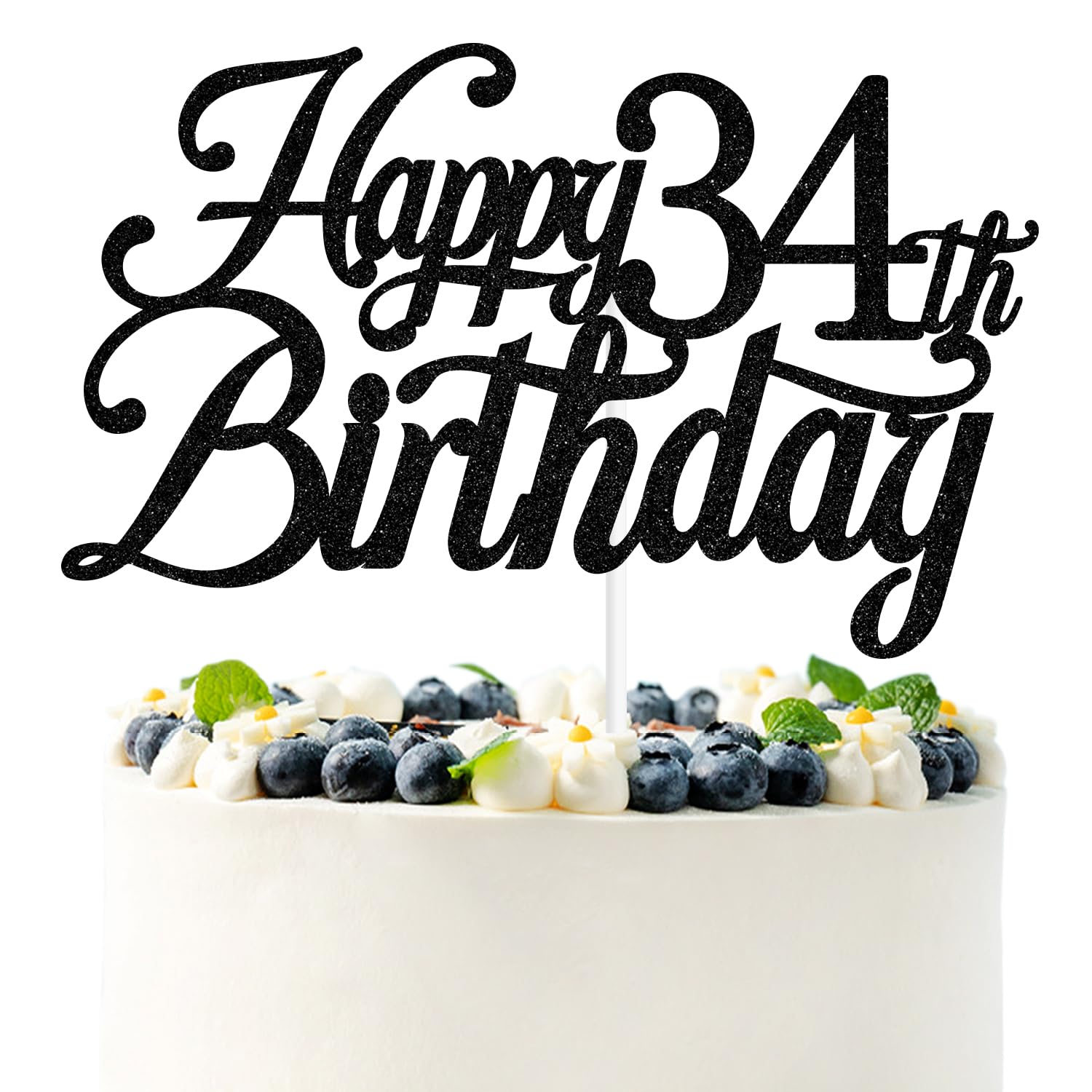 Photo 1 of Black Glitter Happy 34th Birthday Cake Topper, Cheers to 34 Years/34 & Fabulous/34 Years Loved & Blessed, Funny 34th Birthday Party Decorations Supplies
