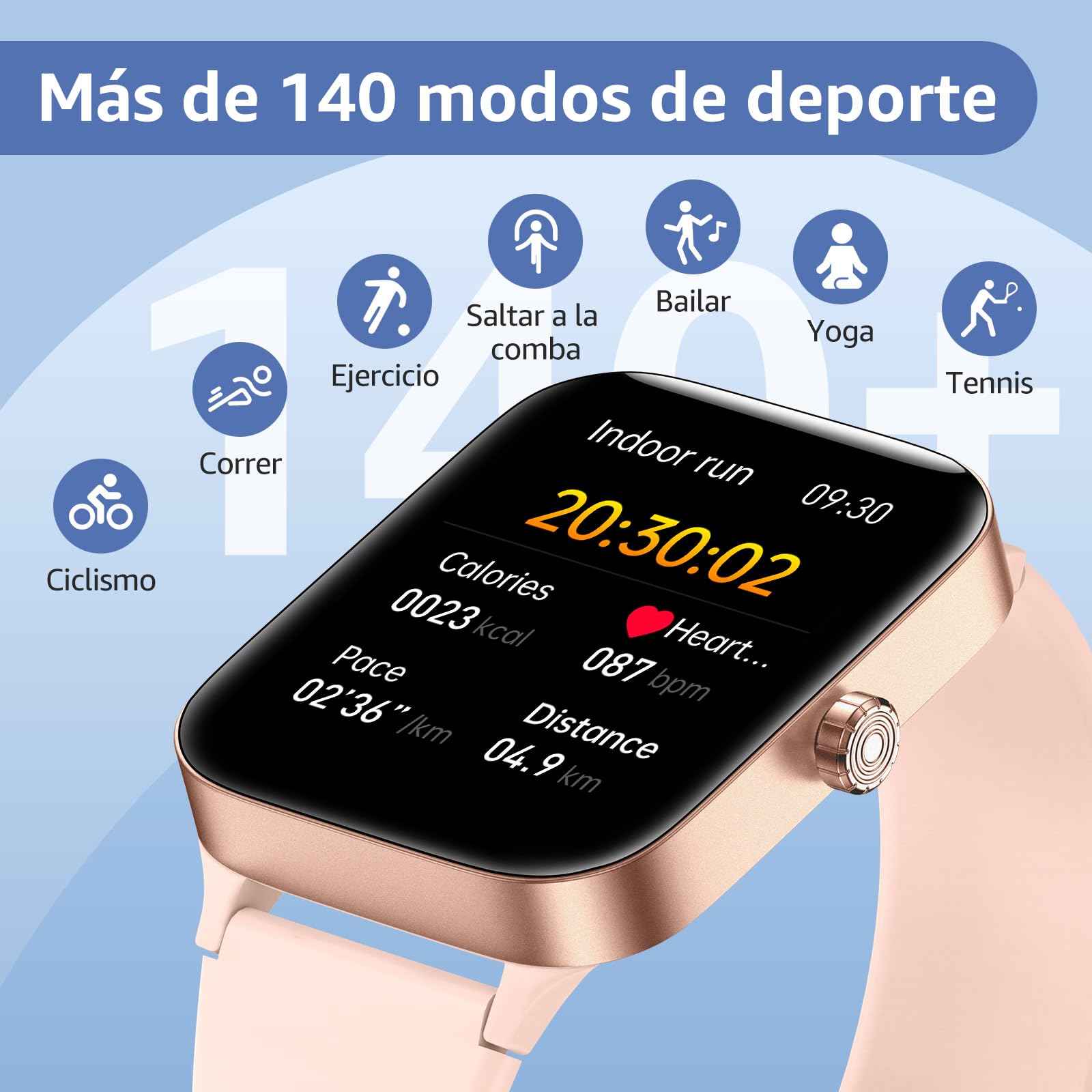 Reloj Inteligente Mujer Hombre, 1.95" Smartwatch con Funciún Llamadas y Recordatorio del Mensaje, Smart Watch con 140+ Modos Deporte, Oxímetro, Monitoreo del sueño, para Android iOS