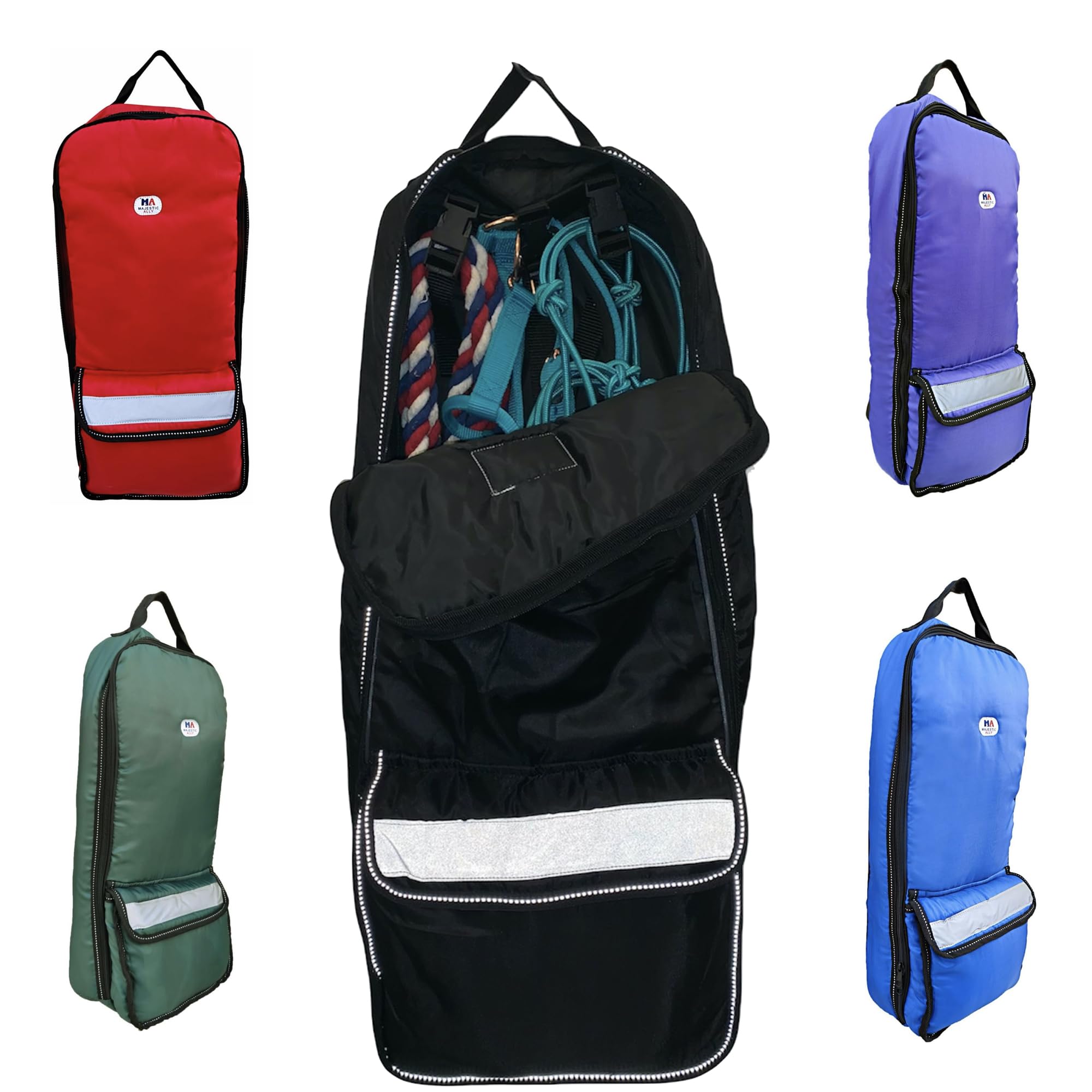 Majestic Ally Halter Bridle Carry Bag - Reflective, Padded with Front Large Pocket Tack Carry Bag to Keep Horse Tack Clean and Safe (Black) — image 1