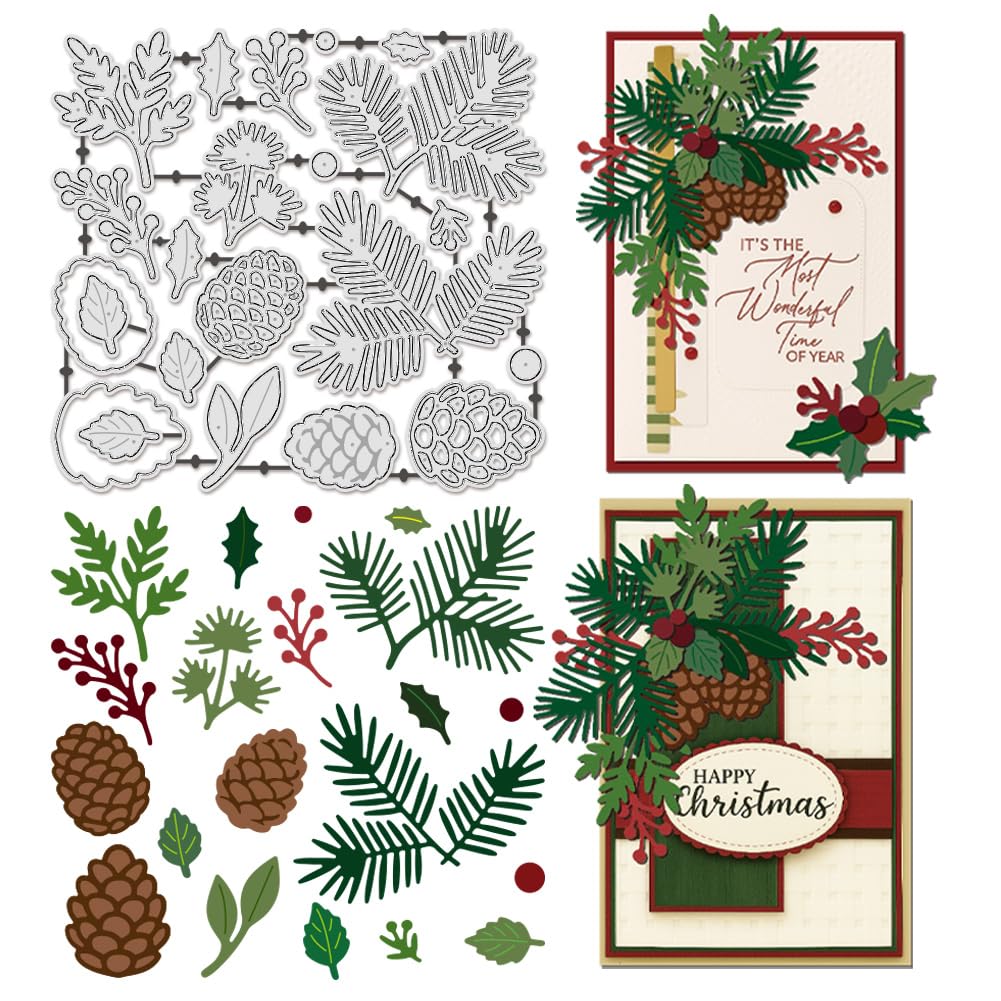 UNICRAFTALE 22pcs Pine Cone Cutting Dies for Card Merry Christmas Die Cut Metal Cutting Die for Scrapbooking Winter Festival Dies Stencil DIY Embossing Paper Album Craft Decor