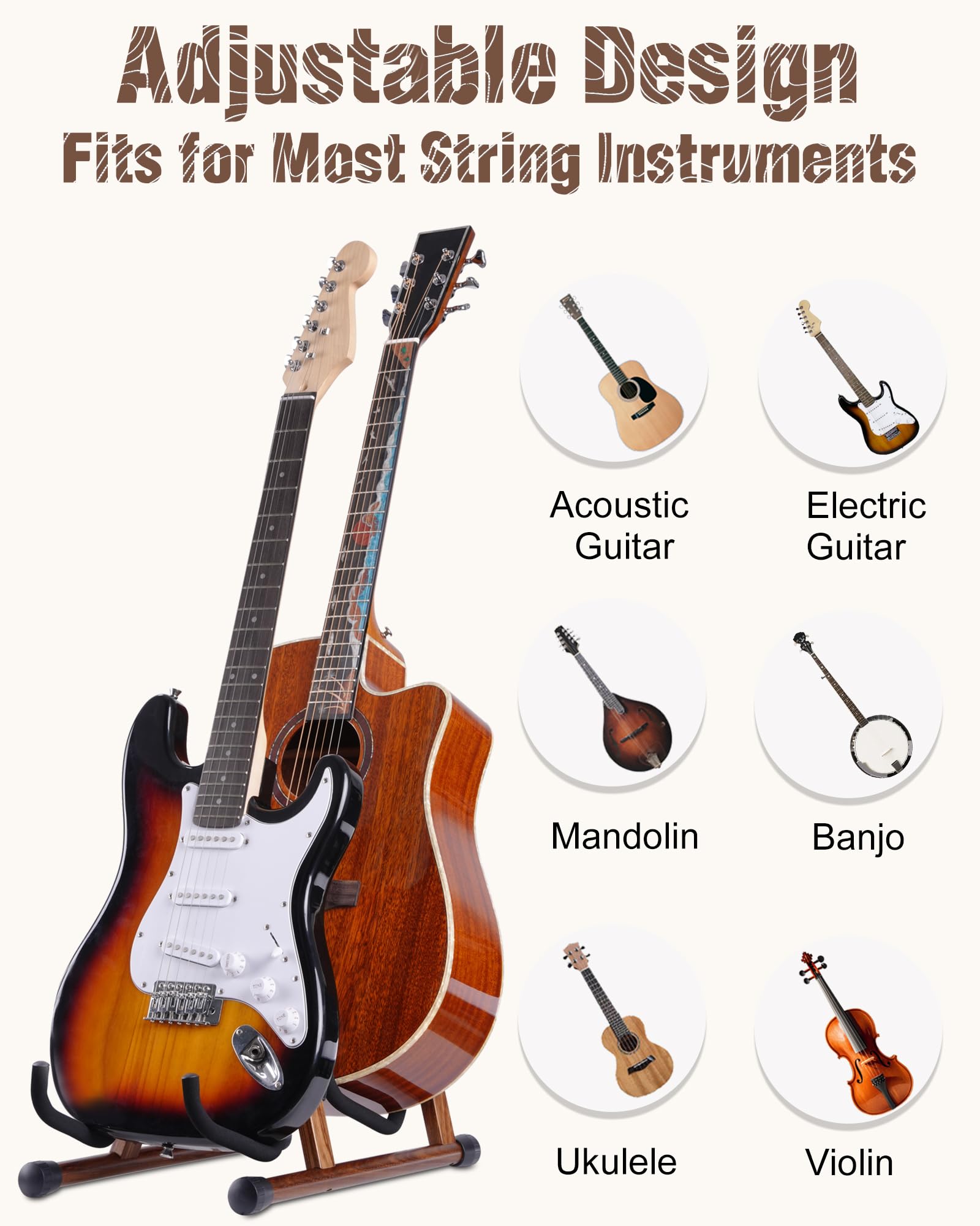 Soporte doble para guitarra en forma de A para 2 guitarras (acústica/bajo eléctrico/banjo) con almohadilla de espuma – Soporte de suelo fuerte para estudio y hogar