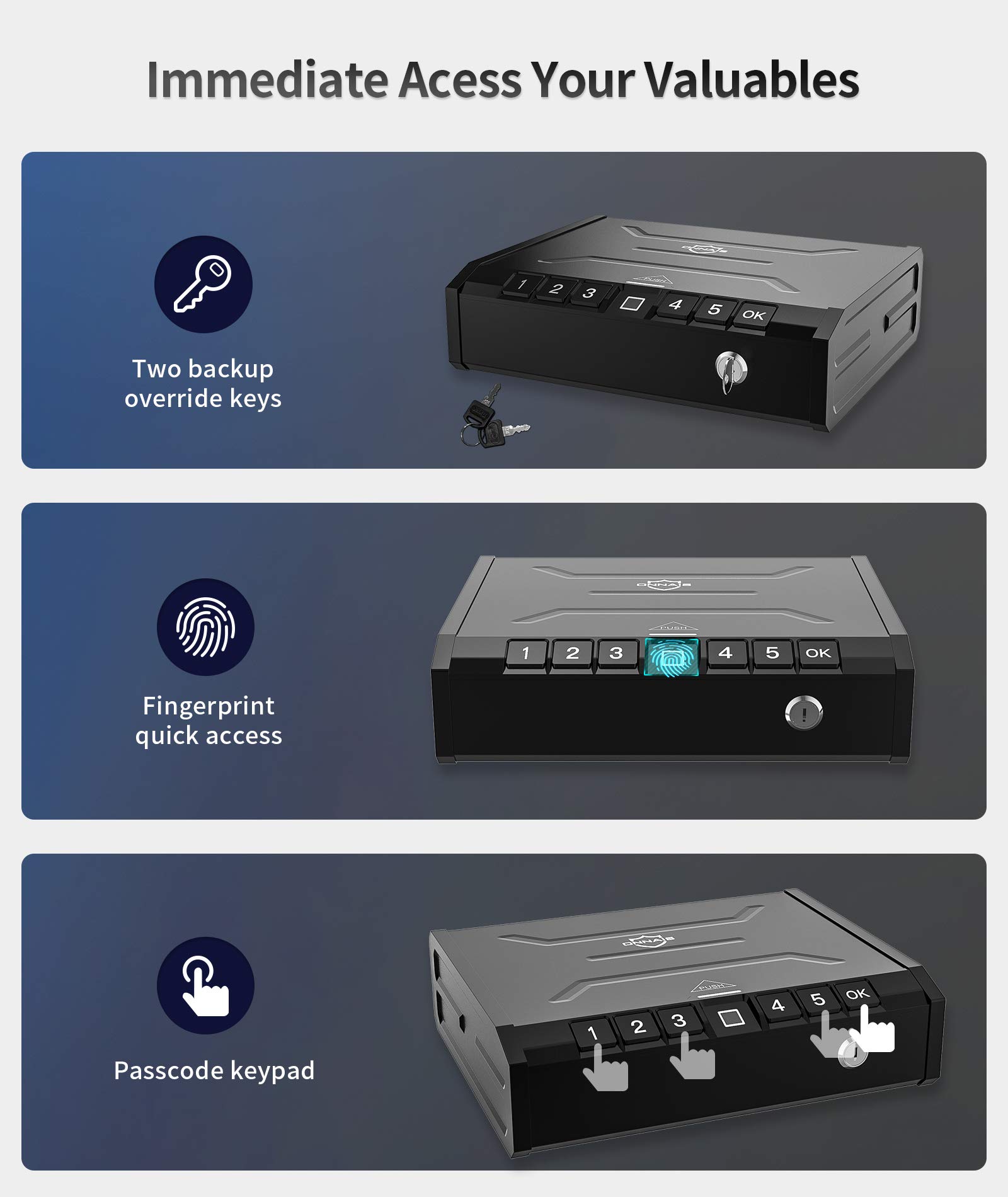 ONNAIS Gun Safe Biometric Gun Safe for Pistols, QuickAccess Pistol