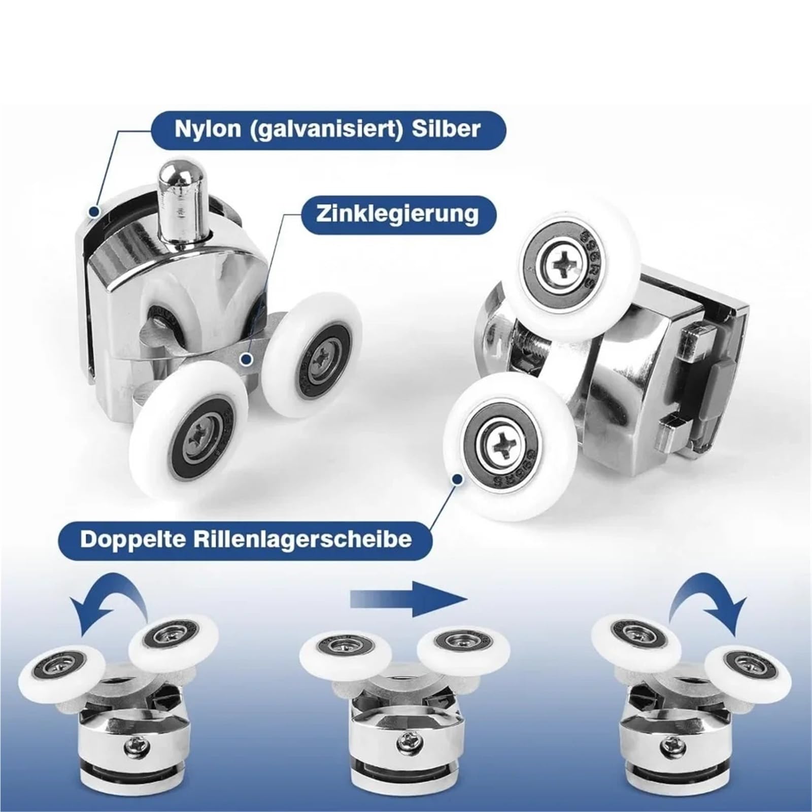 Rollen für Schiebetüren von Duschen Duschtürrollen, Schiebe-Duschkabinenrolle, Doppelrad-Schiebe-Duschtürrollenlager, Radläufer, Ersatz(10PCS-Diameter 23mm)