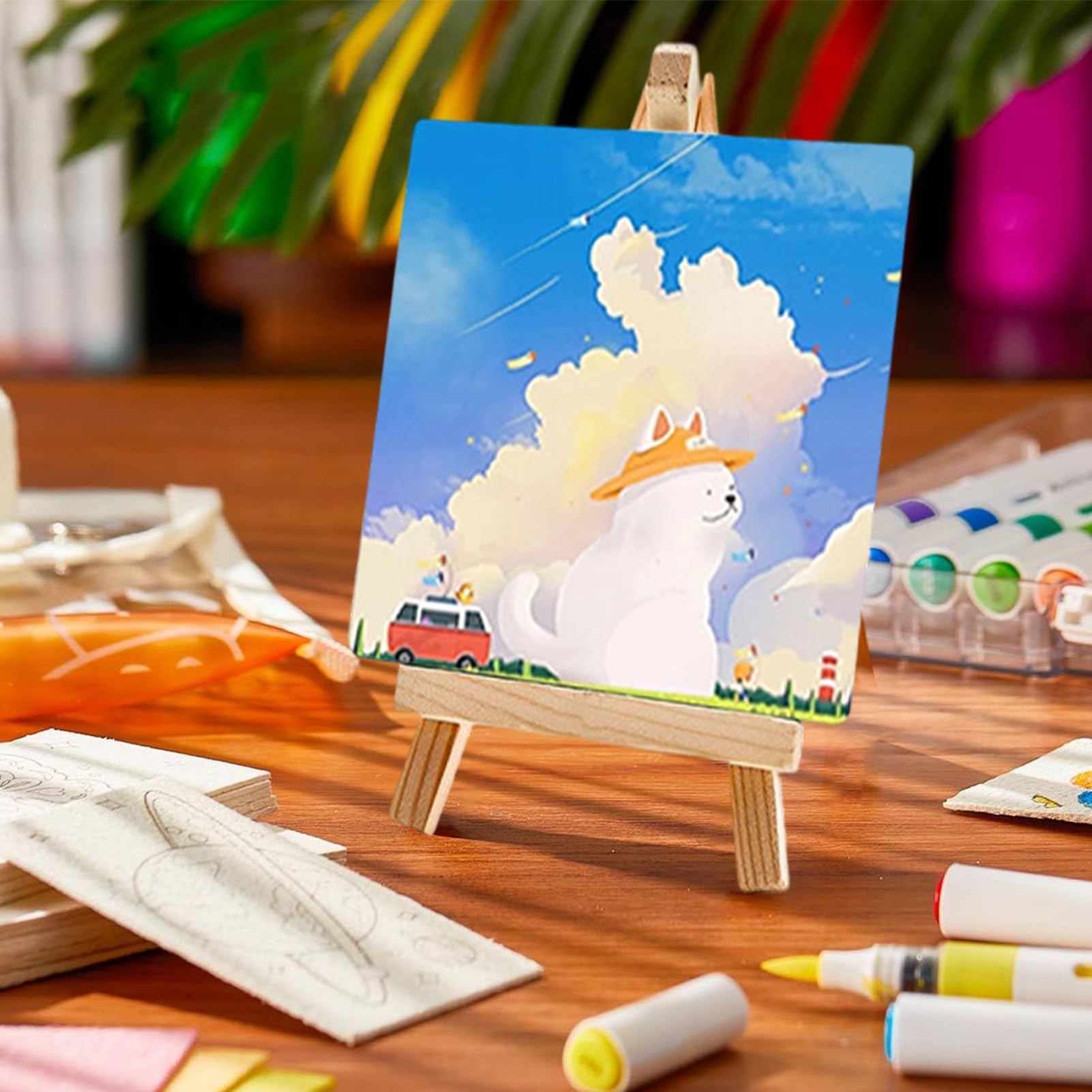 Set Pittura E Tela 10 Pezzi Forniture Portatili Lavabili Per Pittura | 10 Pezzi Strisce Di Pittura Acrilica Kit Tela Set Di Tela E Colori Per Casa Feste All'Aperto Bambini