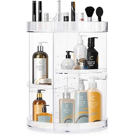 360 Rotating Makeup Organizers and Storage, COOLBEAR Spinning Cosmetic Display Case with 6 Adjustable Layers for Bathroom Vanity Countertop, Fits Perfume Cream Skincare and More, Clear Acrylic