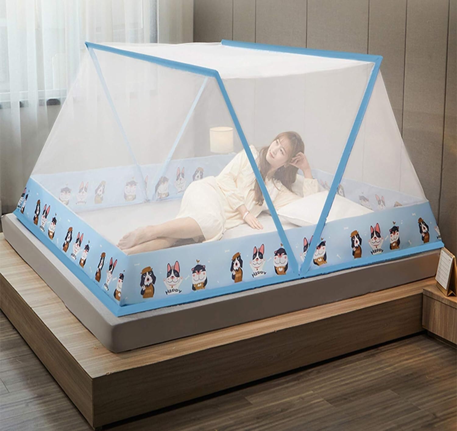 Moskitiera na łóżko z baldachimem Oddychająca, pyłoszczelna, przenośna składana moskitiera bez dna(Blu,80 * 190cm)