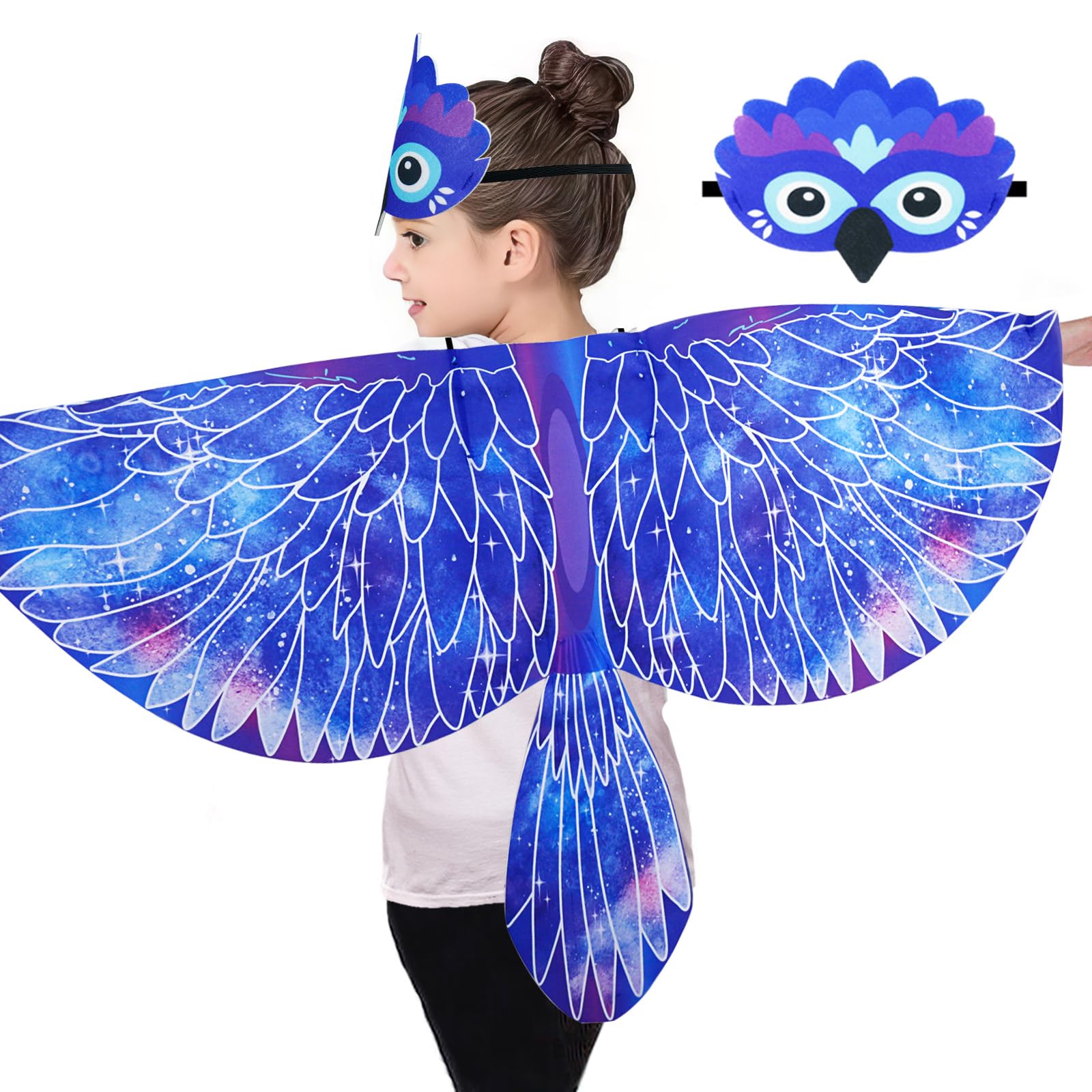 iROLEWIN Bird-Costume-Eagle-Wings for Kids and Headband Parrot Owl Dress Up Halloween Costumes for Girls Boys Party Gifts Toy