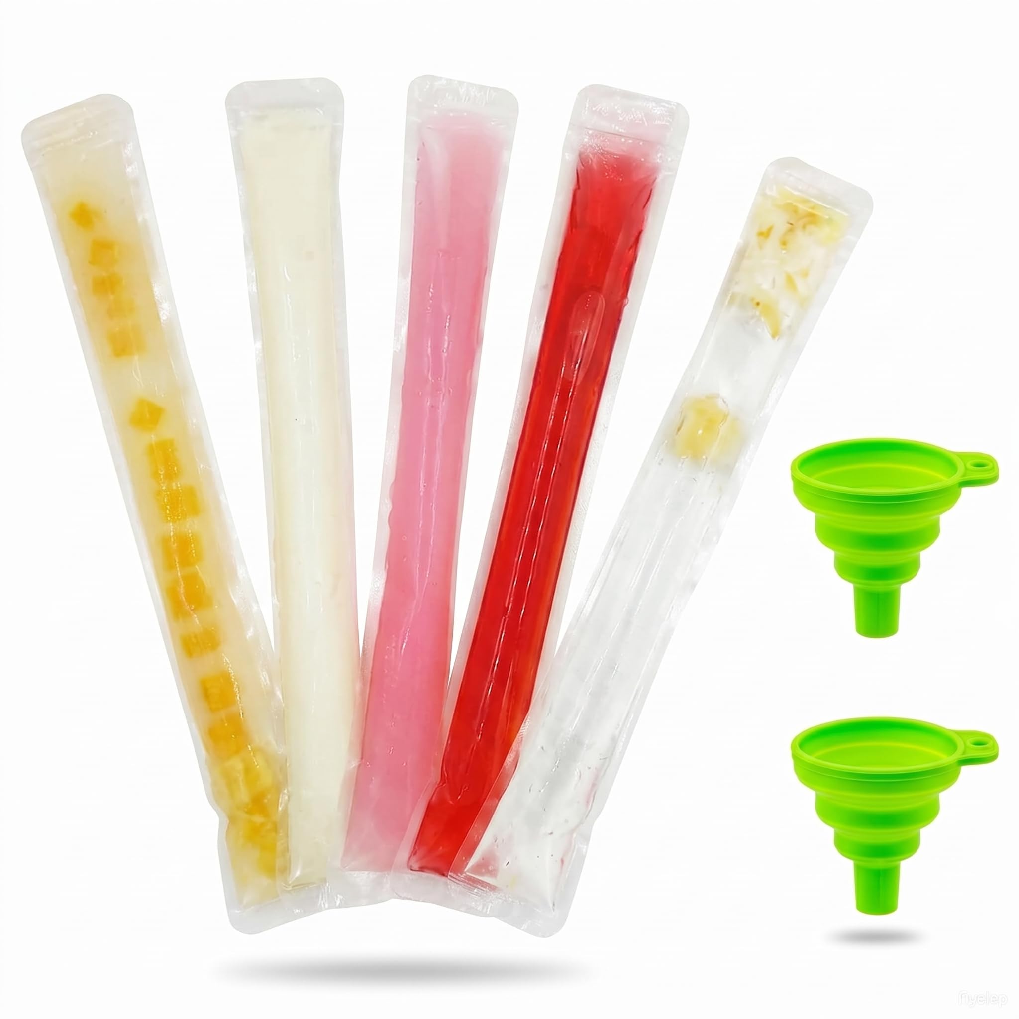 200pcs 2 x 11” Disposable Ice Popsicle Mold Bags Freezer Tubes with Zip Seals, DIY Ice Pop Bags for Yogurt, Juice & Fruit Smoothies, Snacks, BPA Free Ice Candy Pops - Comes with Two Funnel