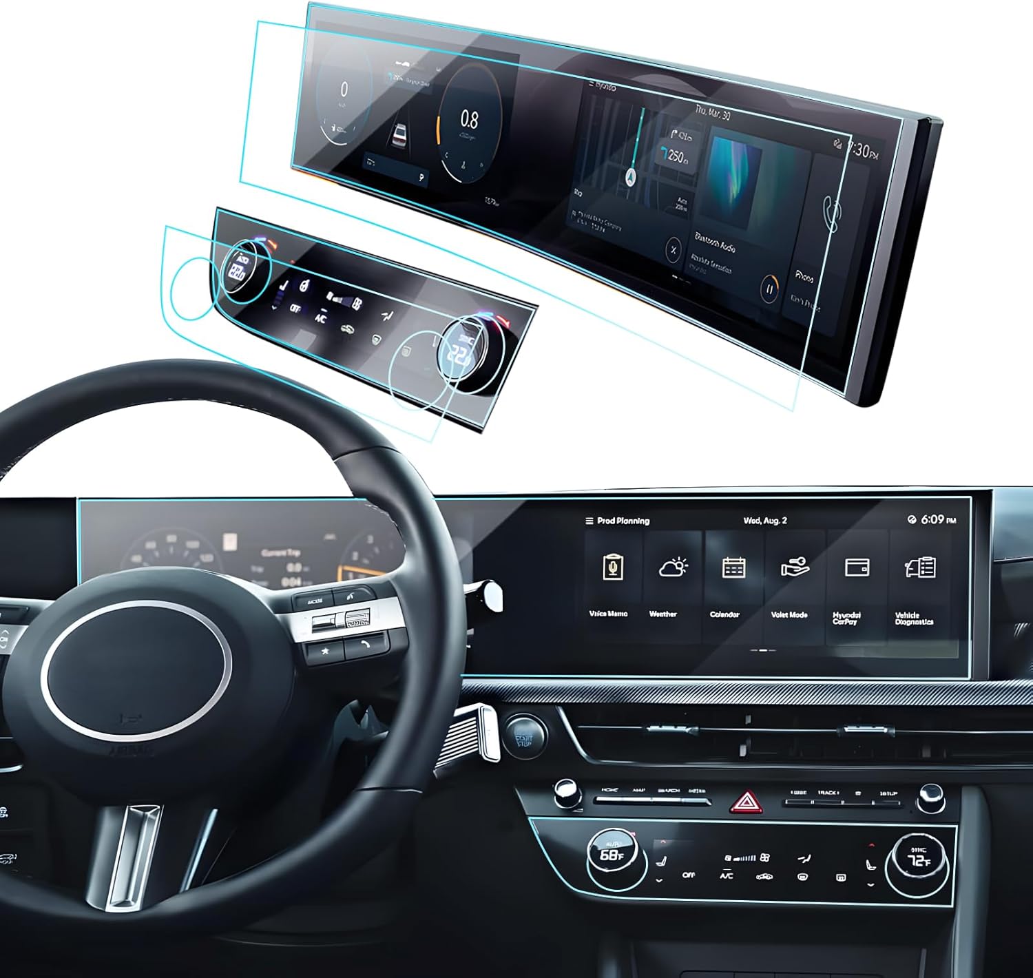 4PCS Car Screen Protector for Hyundai Sonata (SEL/N Line/SEL Hybrid/Limited Hybrid) 2024 2025 Accessories Navigation & AC Nano Touchscreen Protector Film HD Clear 12.3'' for 2024 Hyundai Sonata 12.3''