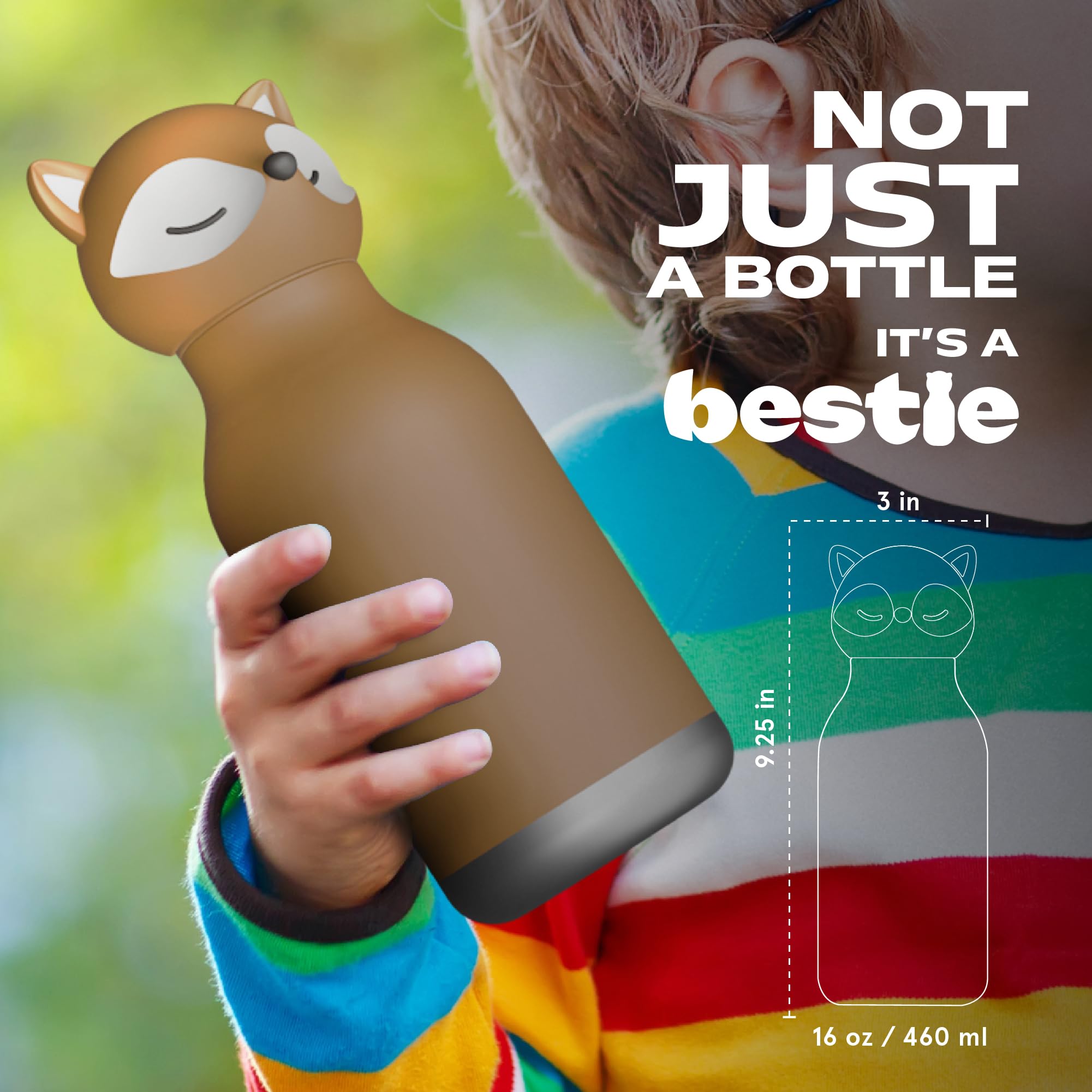 asobu Bestie Fox Gourde étanche pour enfants avec paille en acier inoxydable isotherme 500 ml