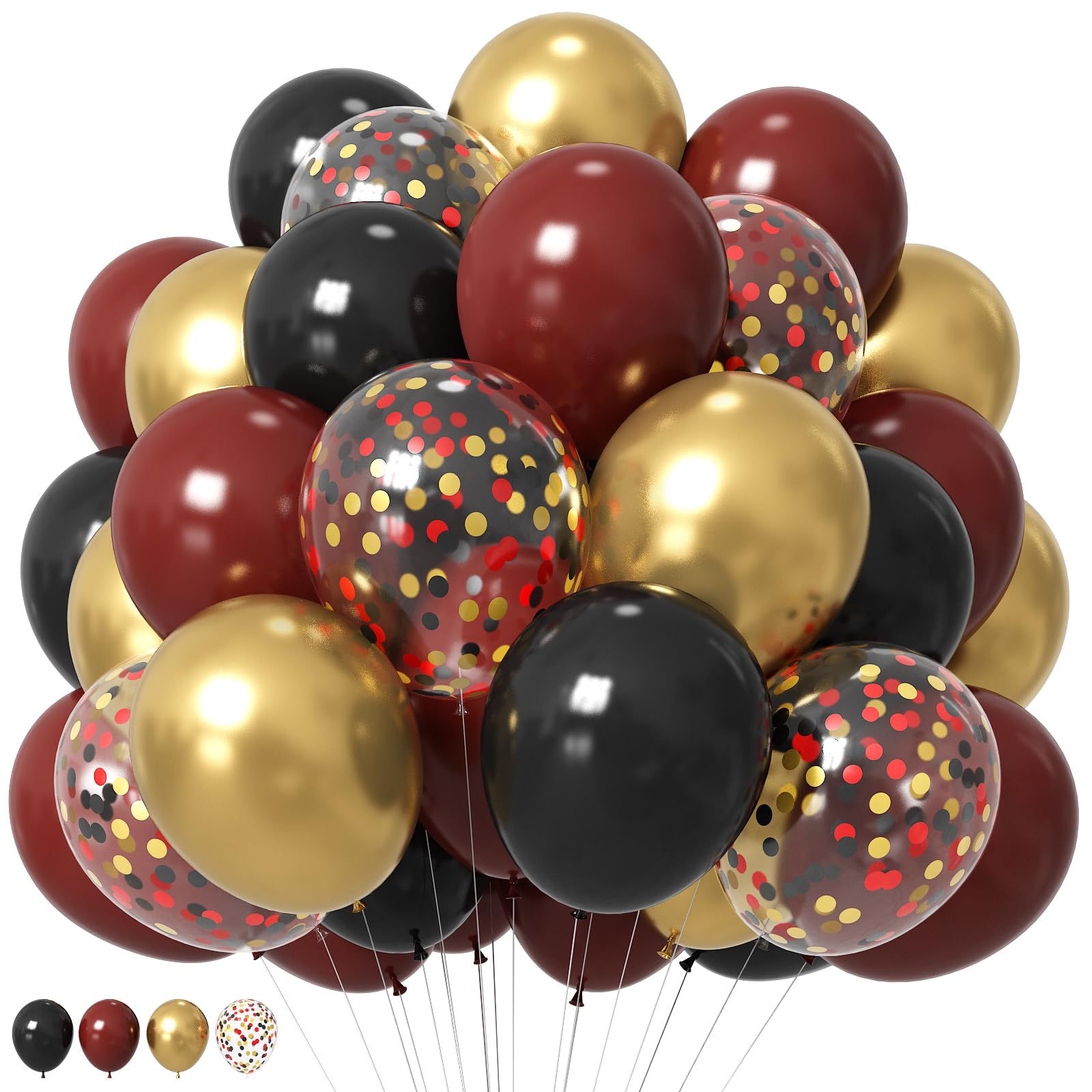 Black Burgundy Gold Balloons 12 Inch Burgundy Maroon Red Black Metallic Gold Latex Confetti Balloon for Kids Graduation Birthday Baby Shower Party Decoration
