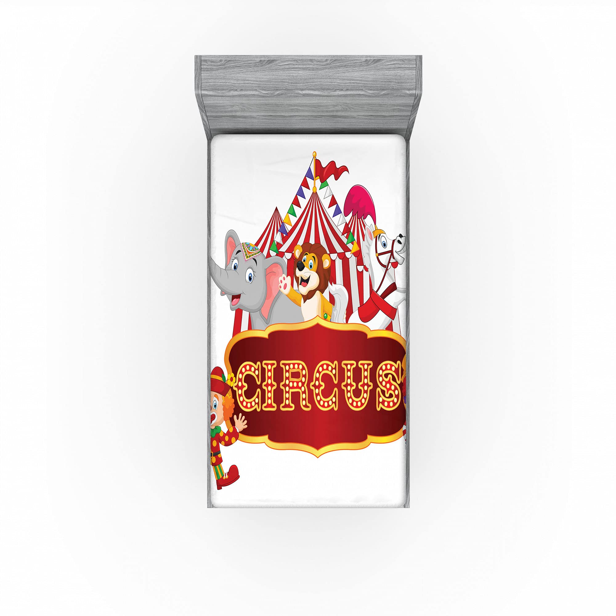 ABAKUHAUS Lenzuolo Con Angoli 90x200 Cm – Circus Show Mago, Morbido Microfibra, Tasca Elastica (Arancione/Nero)
