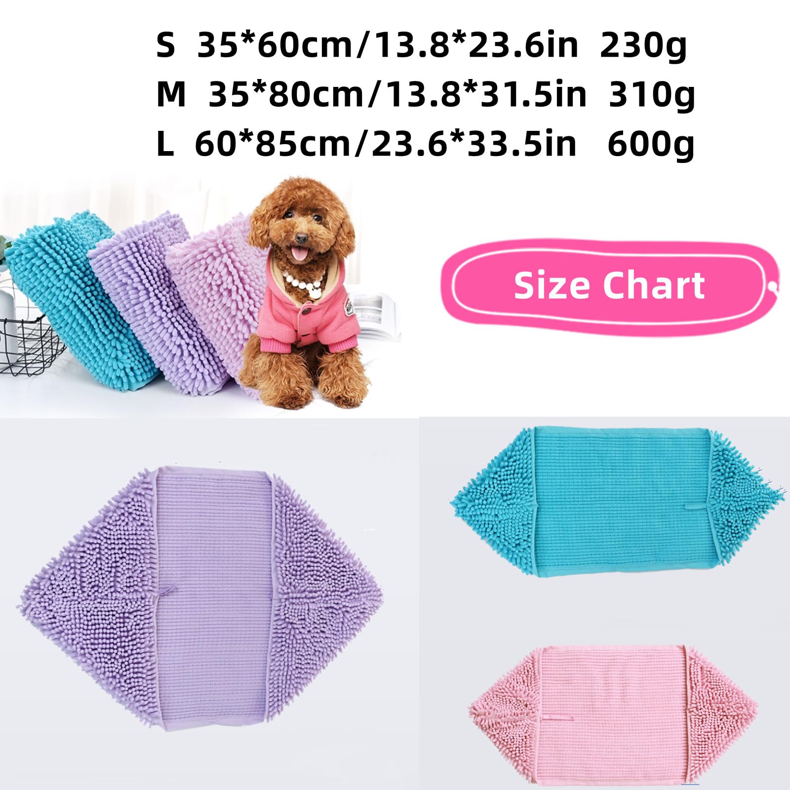 Serviette Shammy pour Chien, Serviette en Microfibre Super absorbante pour Chien, Serviette de Bain à séchage Rapide avec Poches pour Les Mains pour sécher Les Chiens