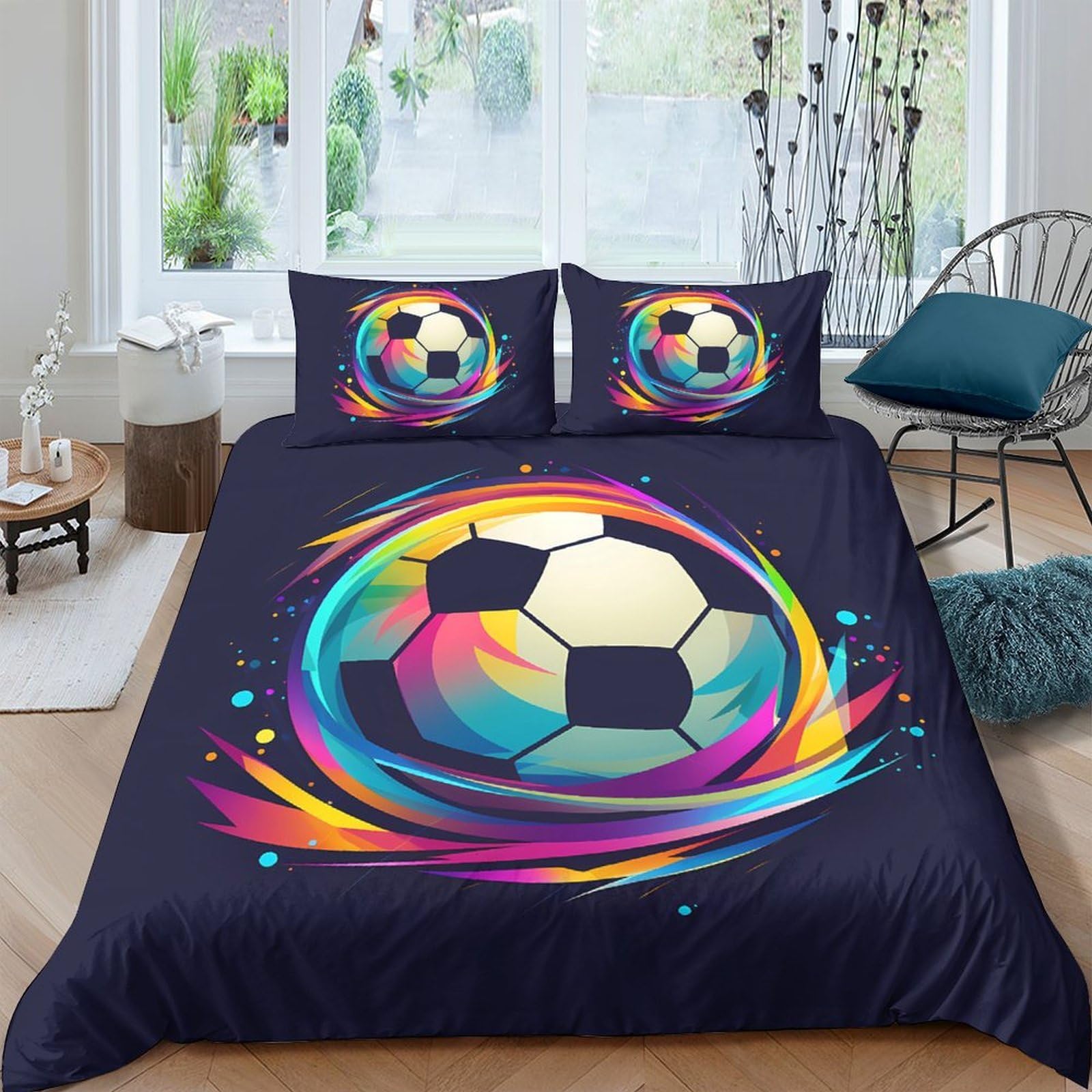 Ctjqhvkz Style-3 3D Printed Colorful Soccer Fitted Sheet Microfiber Soft Mattress Cover Bedroom Decor For All Age Groups Single（135X200cm）