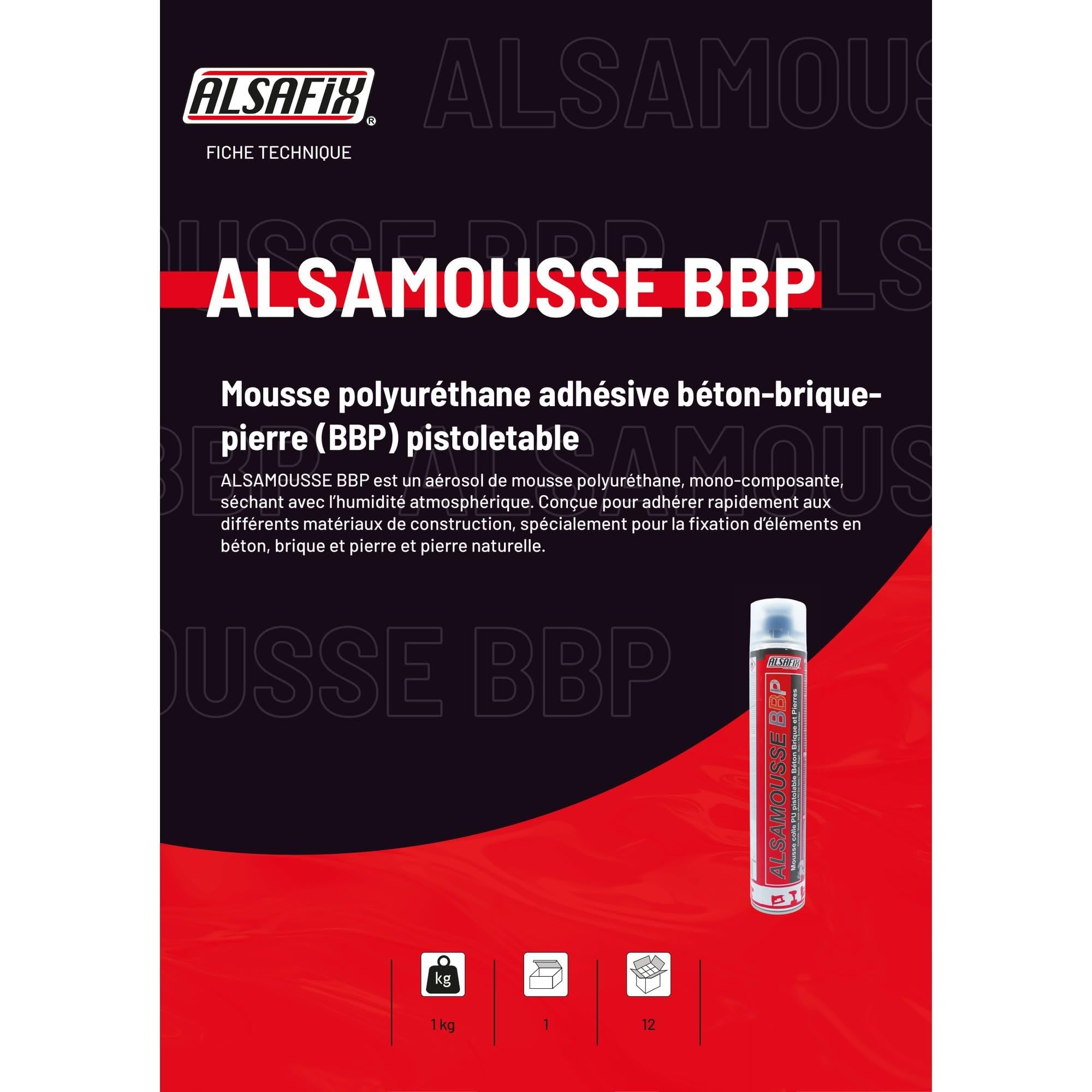 Mousse polyuréthane de collage béton, brique et pierre pistolable ALSAMOUSSE PU BBP 750 ml