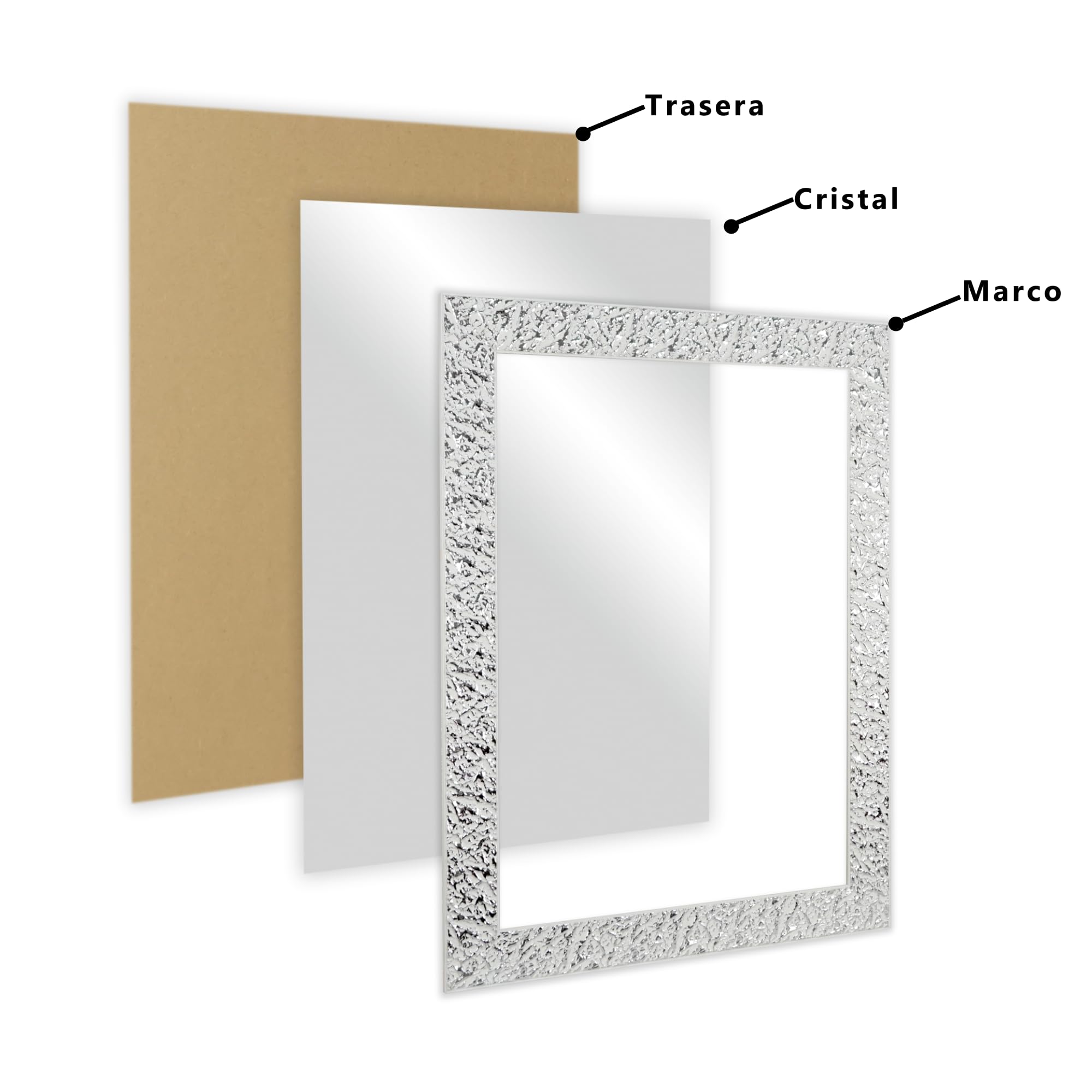 CHELY INTERMARKET Espejo de Pared Cuerpo Entero 50x70cm(62,50x77,50cm) Blanco-Plateado MOD148