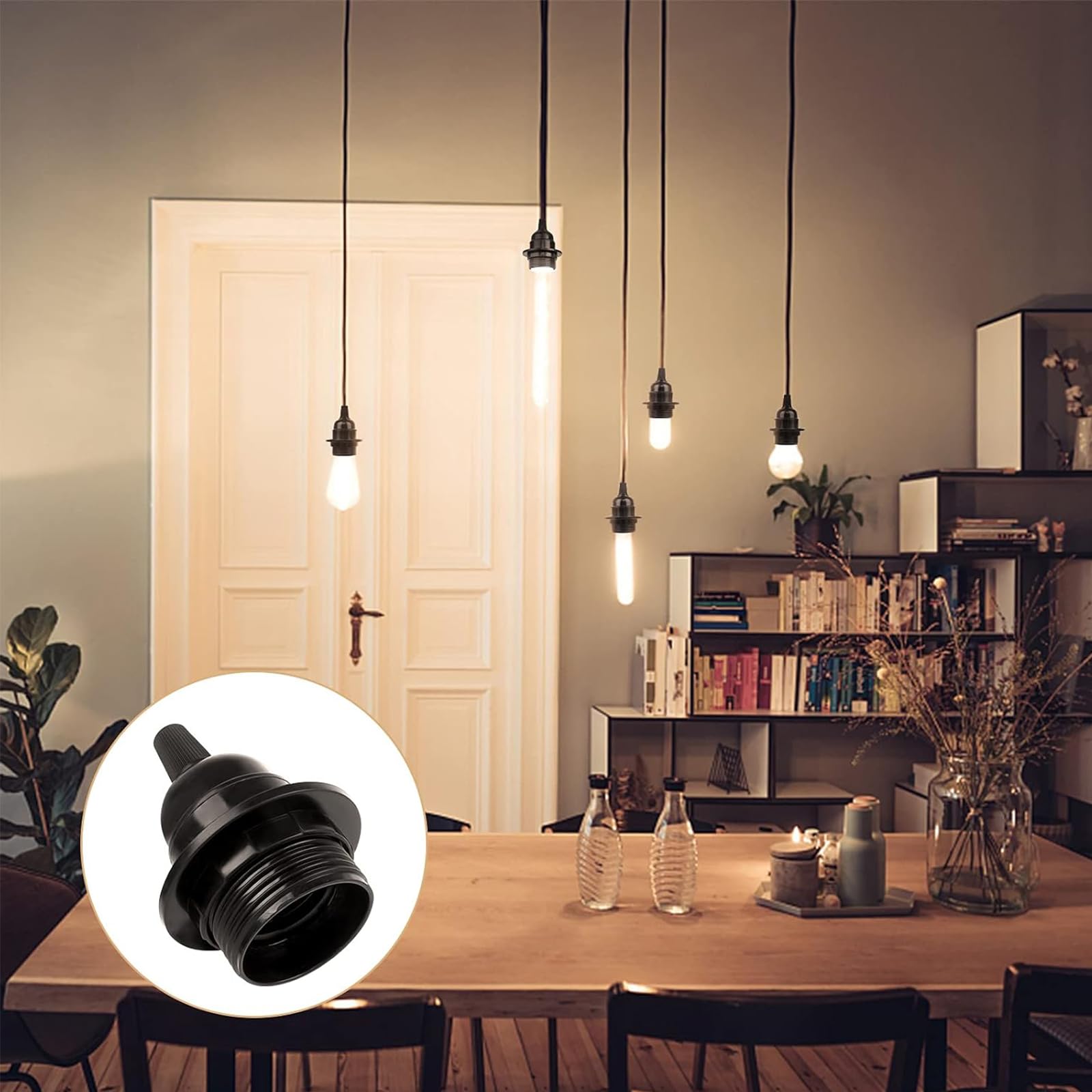 Houten kubusvormige tafellamp, 7 x 7 x 8 cm, E27-fitting, 1,8 m kabel met schakelaar, max. 60 W, decoratieve lamp voor Edison retro industrieel