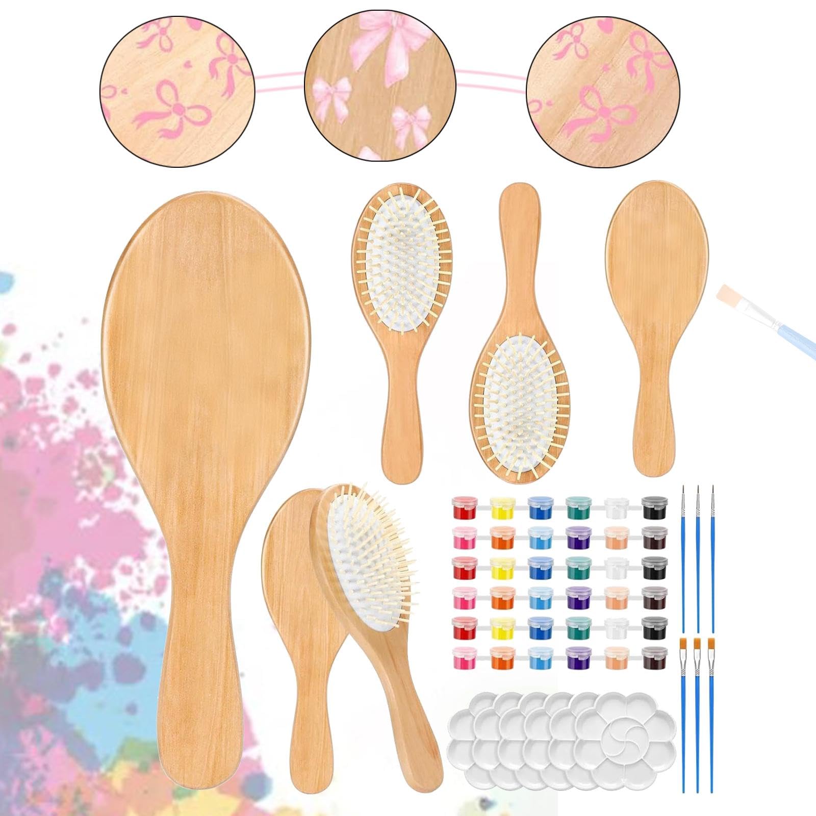 Kits de Pintura para Cepillos de Pelo de Madera, Cepillo de Paleta de Madera, Suministros para Fiestas Nocturnas, Propio Cepillo de Pelo, Pein