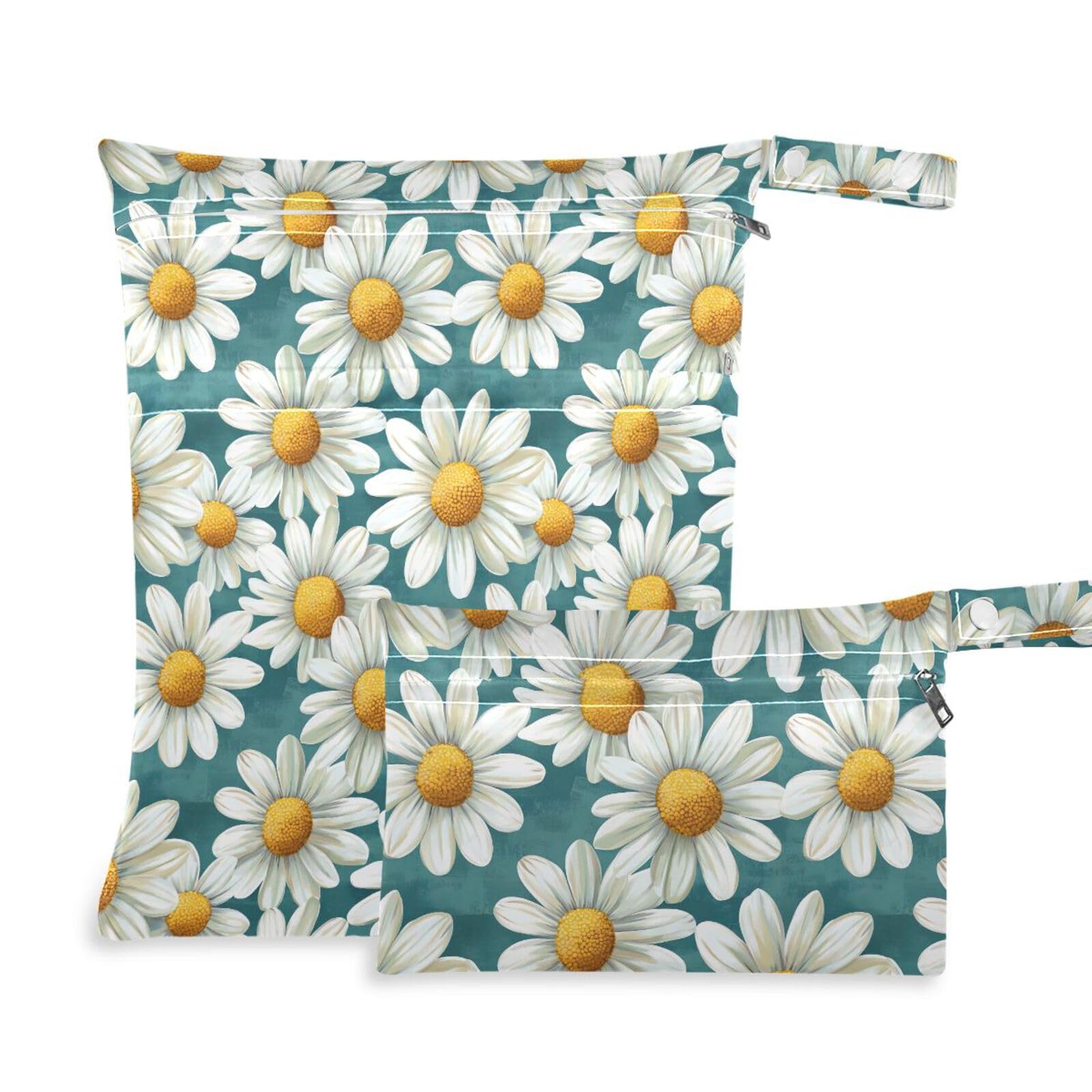 Coikll Wet Dry Bags for Cloth Diaper 2 Pack Waterproof Yoga Gym Bag for Swimsuit Wet Clothes Baby Items-?Retro Daisy?