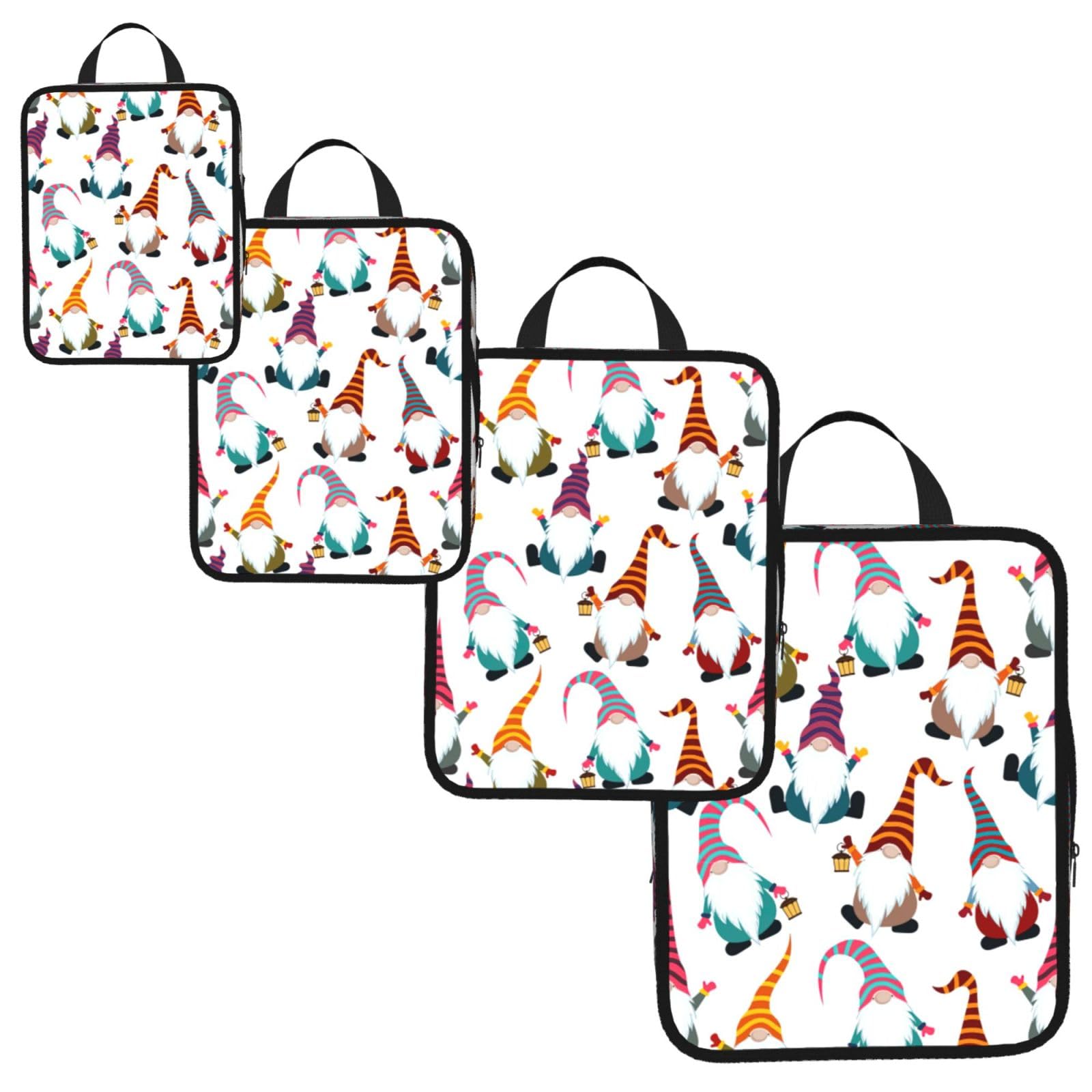 Xmas Funny Gnomes Print 4 Set Compression Packing Cubes for Suitcases,Expandable Storage Bag Organizers