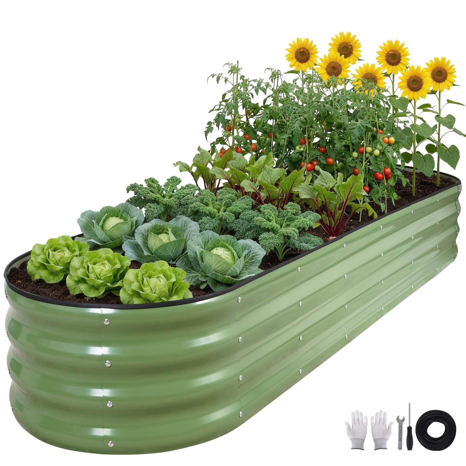 ZORMY Galvanized Raised Garden Bed 1 Pack, 8x2x1ft Oval Metal Planter Box Outdoor with Support Rods & Corner Protection, Planter Beds for Vegetables,