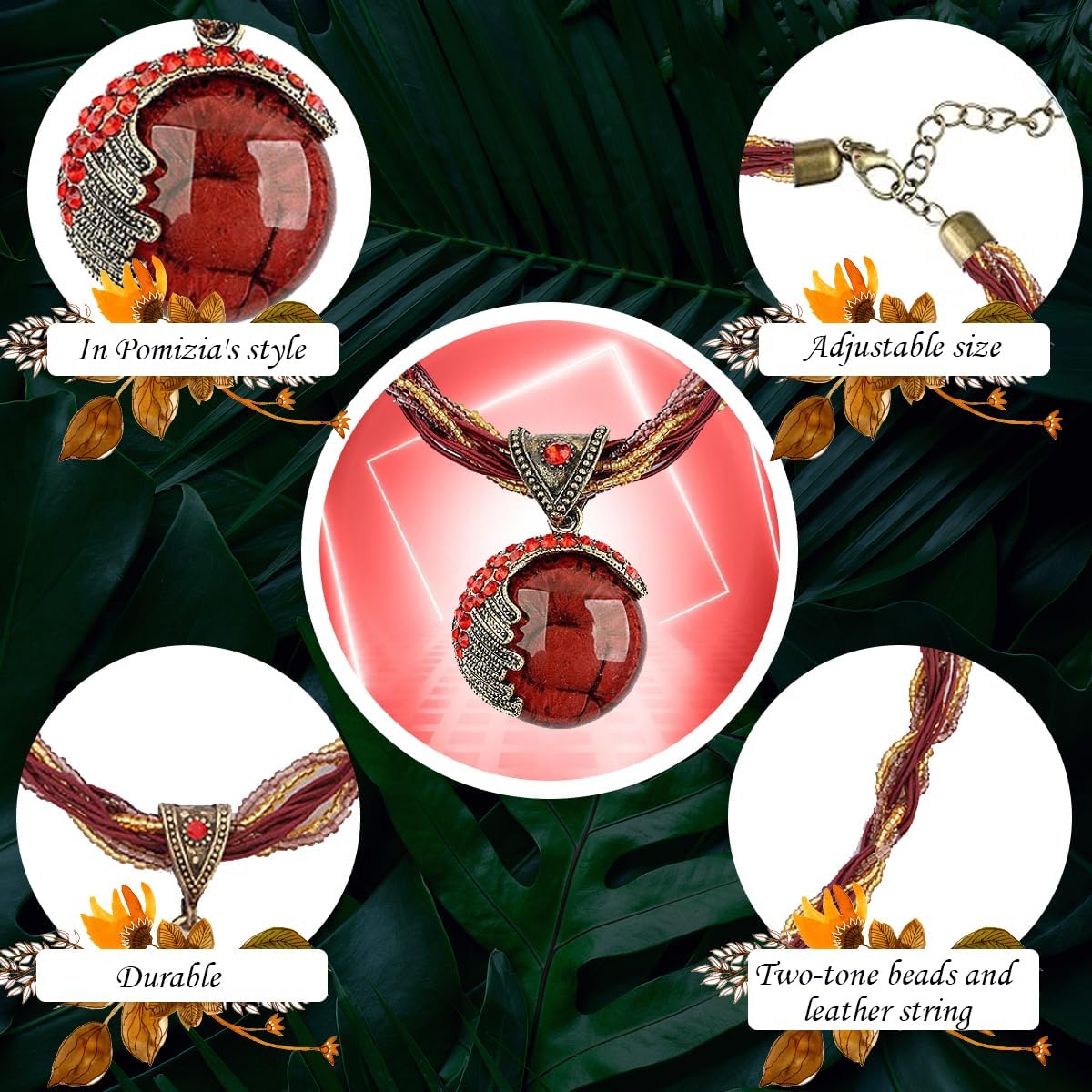 Fashion Jewelry Retro Vintage Bohemian Style Turquoise Rhinestone Pendant Collar Chain Necklace for Women - Image 2