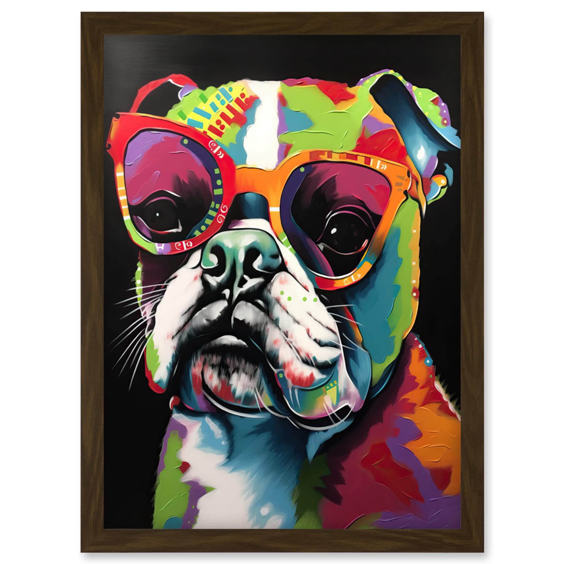Rainbow Colour English Bulldog Puppy Framed Wall Art Print A4 - Artery8
