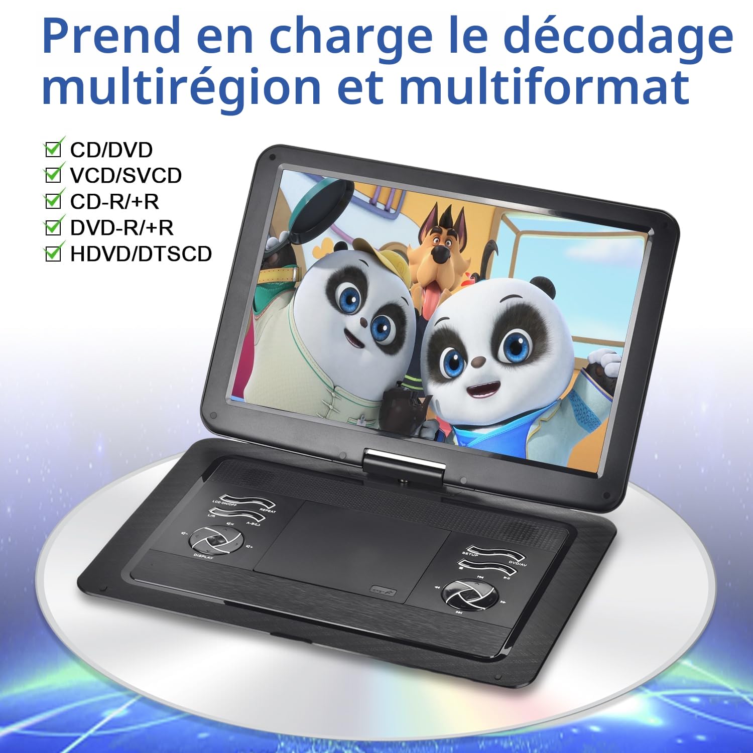 YOOHOO Lecteur DVD Portable 19,6" pour Voiture et Enfants avec HD Grand écran 17,1", Grande Taille Compatible avec Toutes Les régions, Plusieurs régions, Lecteur DVD Automatique pour Enfants