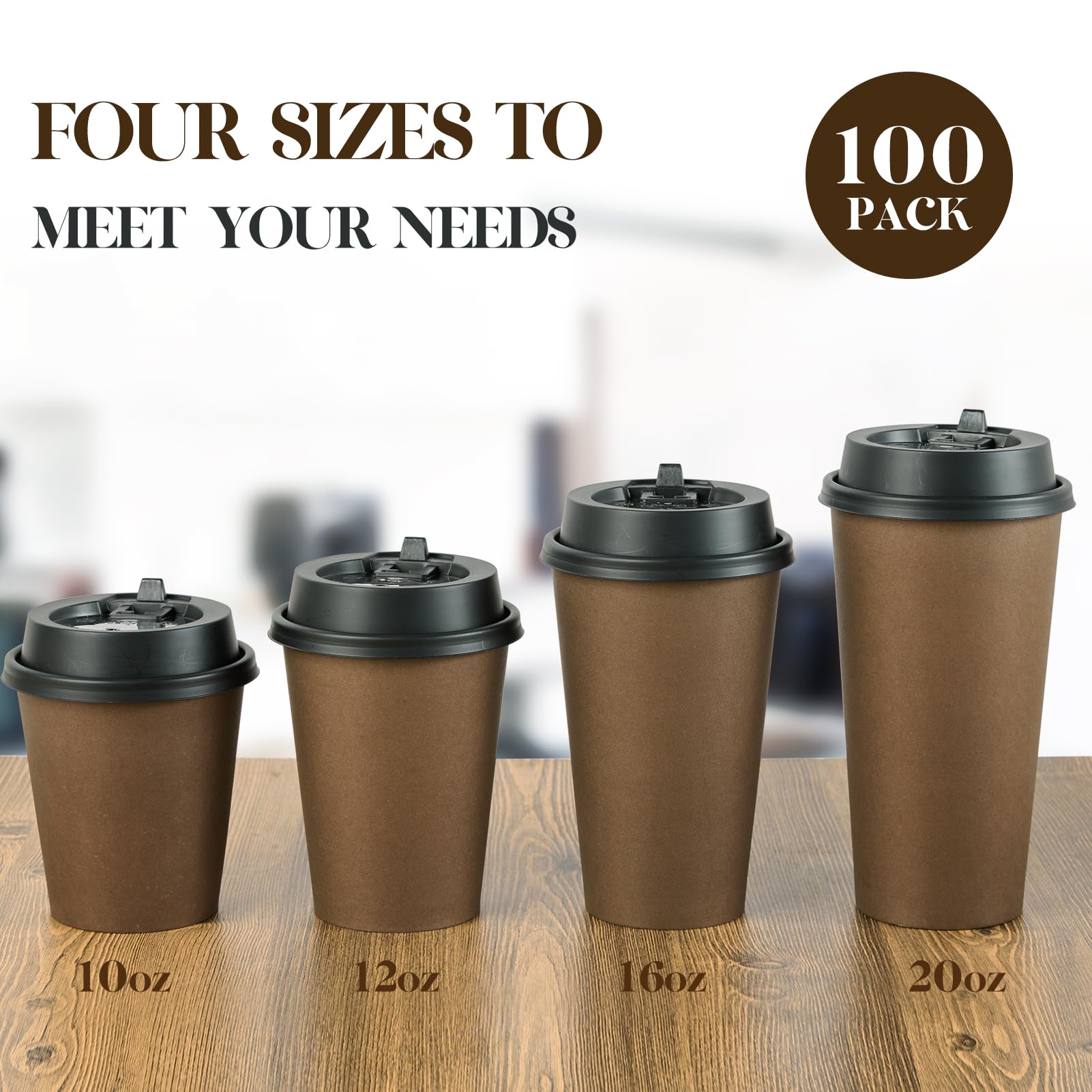 LITOPAK Lot de 100 tasses à café jetables en papier marron de 473,6 g avec couvercles, pour café chaud, eau, jus ou thé, tasses à café en papier chaud pour la maison, le restaurant, le magasin et le