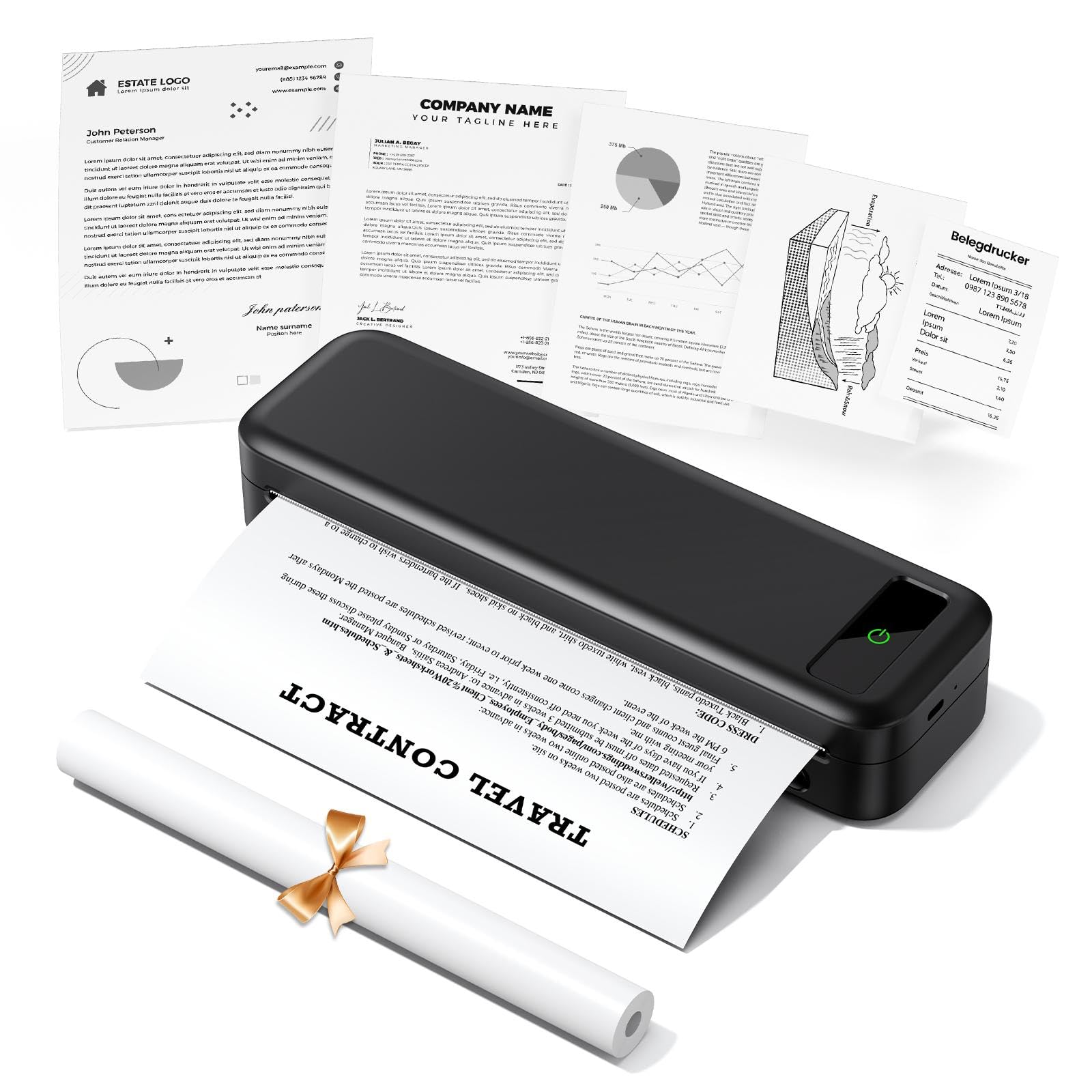 TATTMUSE Thermodrucker A4, Bluetooth Mobiler Drucker, Rechnungen, Belegdrucker, Lernen