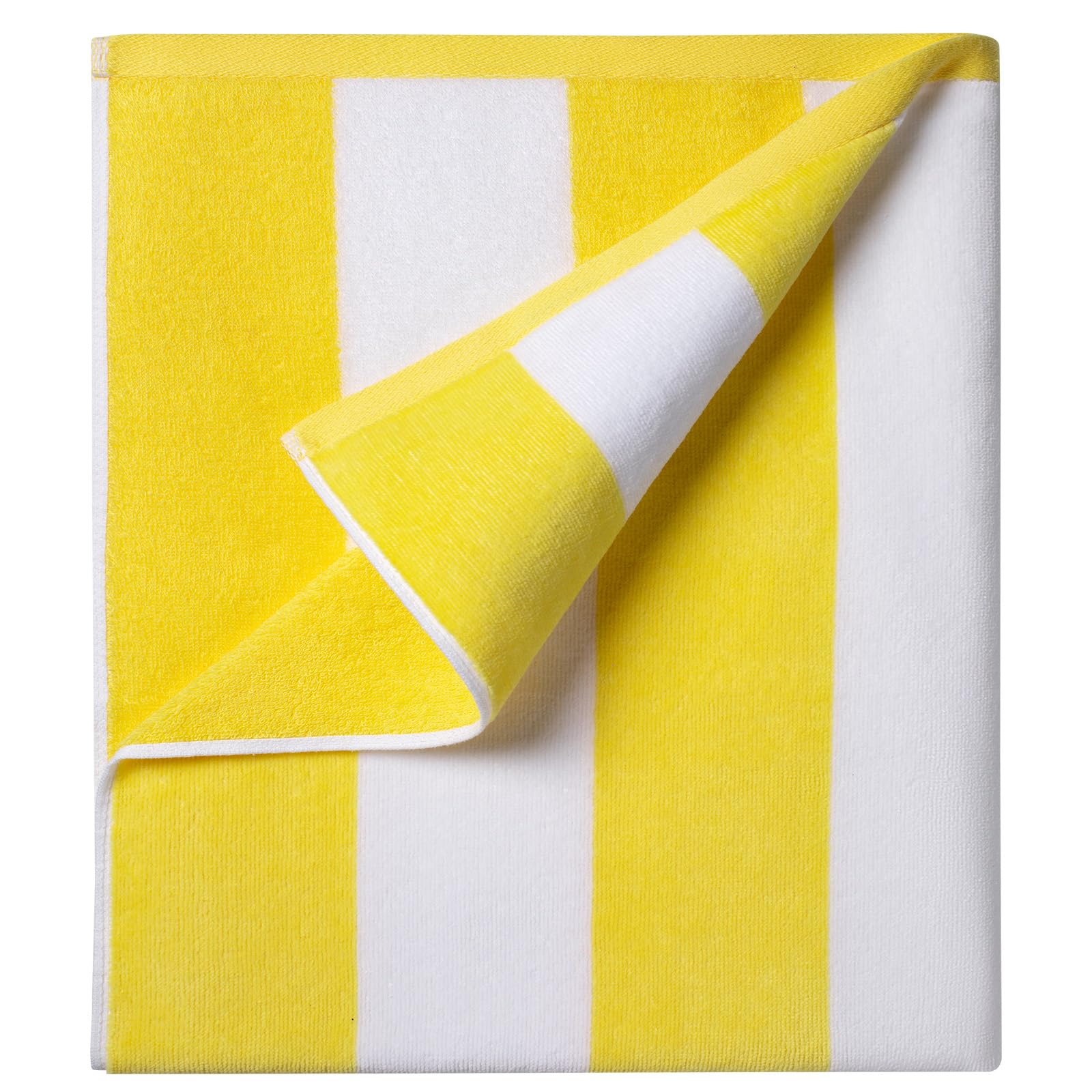Ouxiaobai Cotton Oversized Beach Towel - 35 x 70 Inch Large Size Pool Towel, Striped Soft Cabana Swim Towel (Yellow)