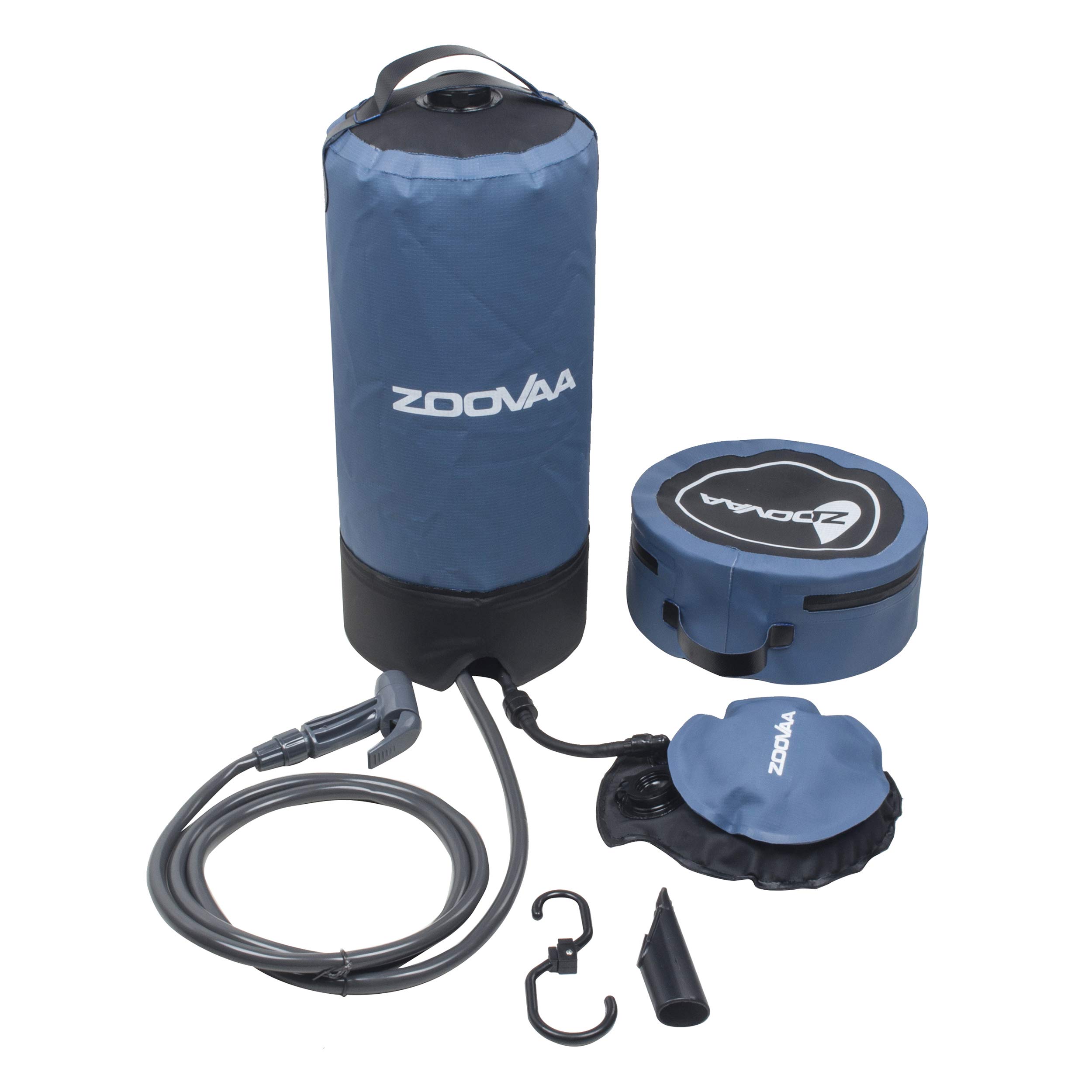 ZooVaaPortable Outdoor Shower Bag w/Foot Pump & Spray Head – Long 6.5’ Hose, Solar Heating Air Pressure Shower for Camping RV Travel Beach Hiking Backpacking w/Carrying Case (3 Gallon/ 11 Liter)