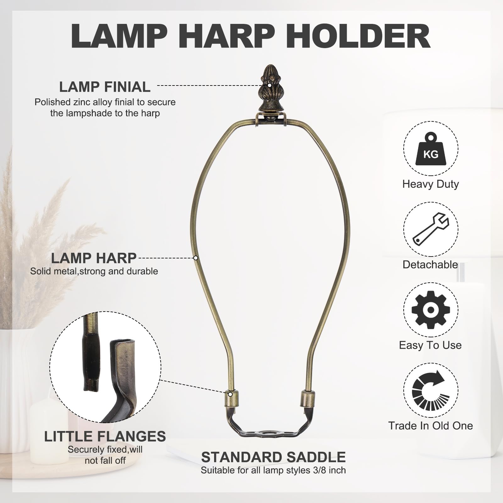 PATIKIL 7 Inch Lamp Harp Kit with 0.7" Tall Solid Zinc Alloy Finial - Image 4