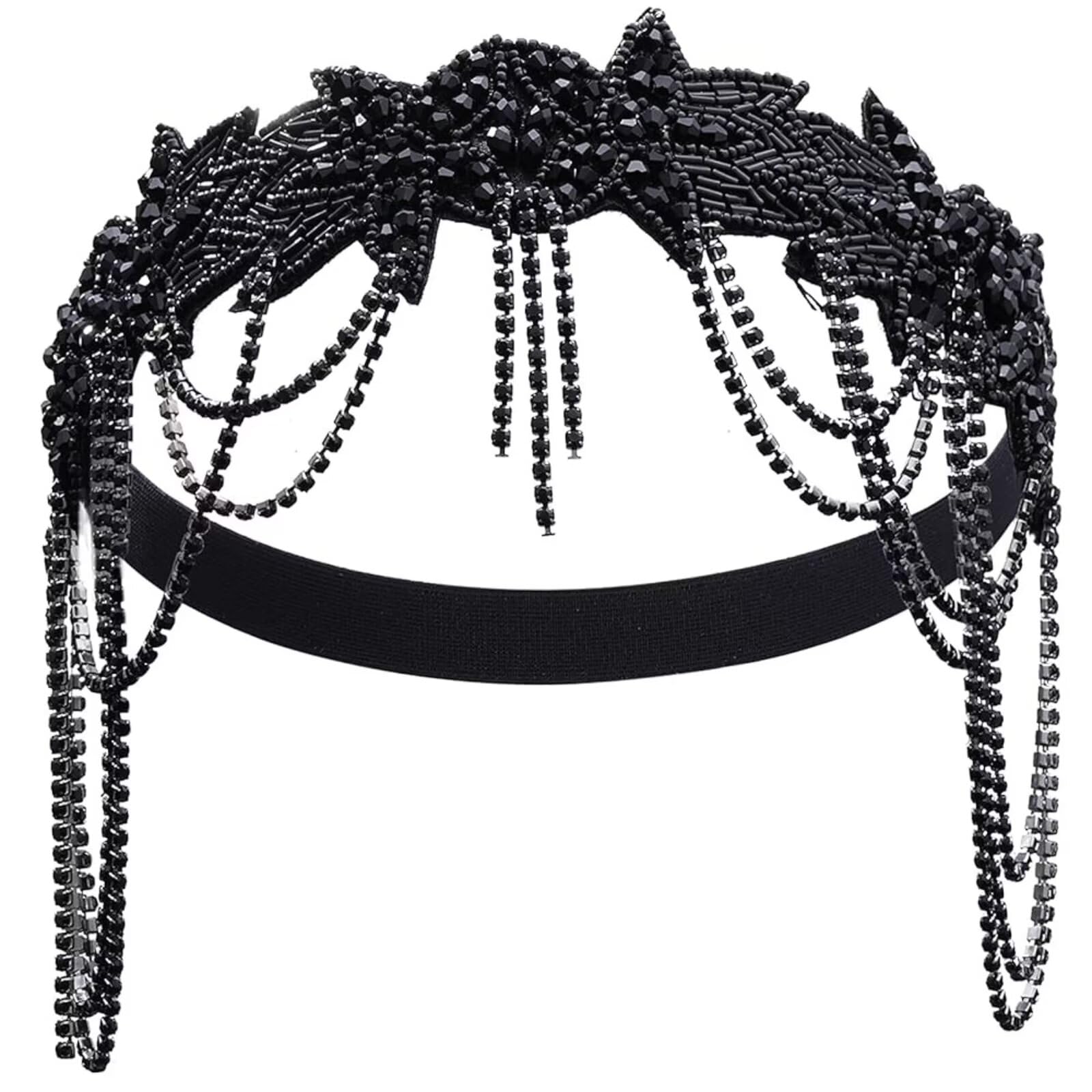 RUNRAYAY Rhinestone Flapper Headband-Elastic 1920s Headpiece, Vintage Great Gatsby Hair Accessories for Women (Black) - Image 2