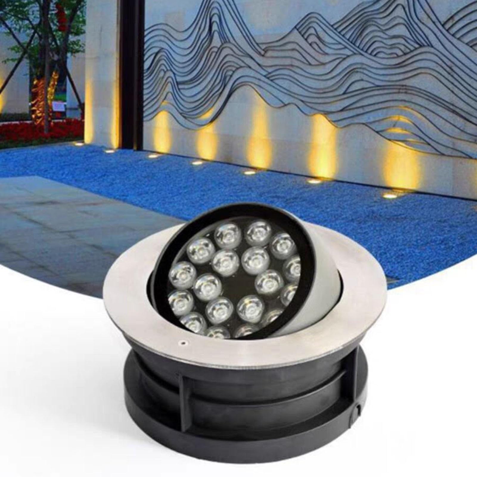 Foco LED Redondo Empotrado De Acero Inoxidable For Exteriores, Resistente Al Agua (IP65), con Ángulo De Visión Oblicuo, Ideal For Iluminación(RGB,18W (24V))